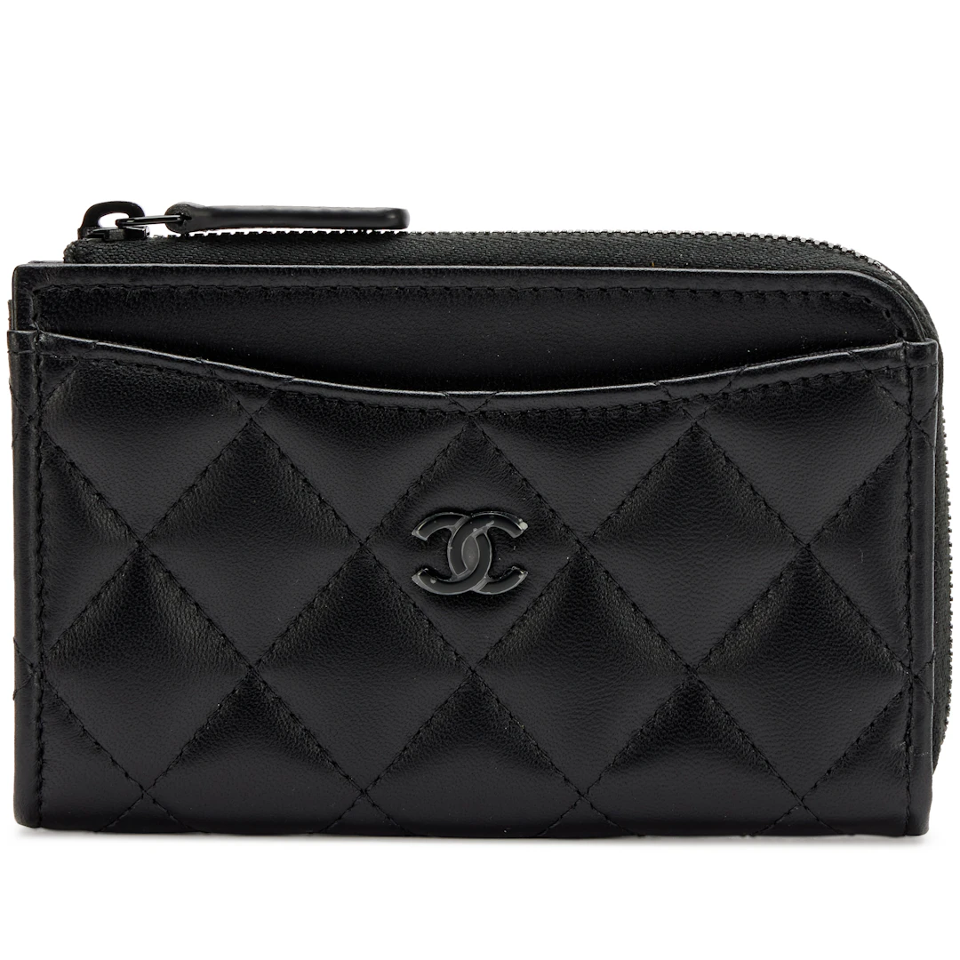 So Black Quilted Lambskin Classic Zipped Card Holder Black Hardware, 2024