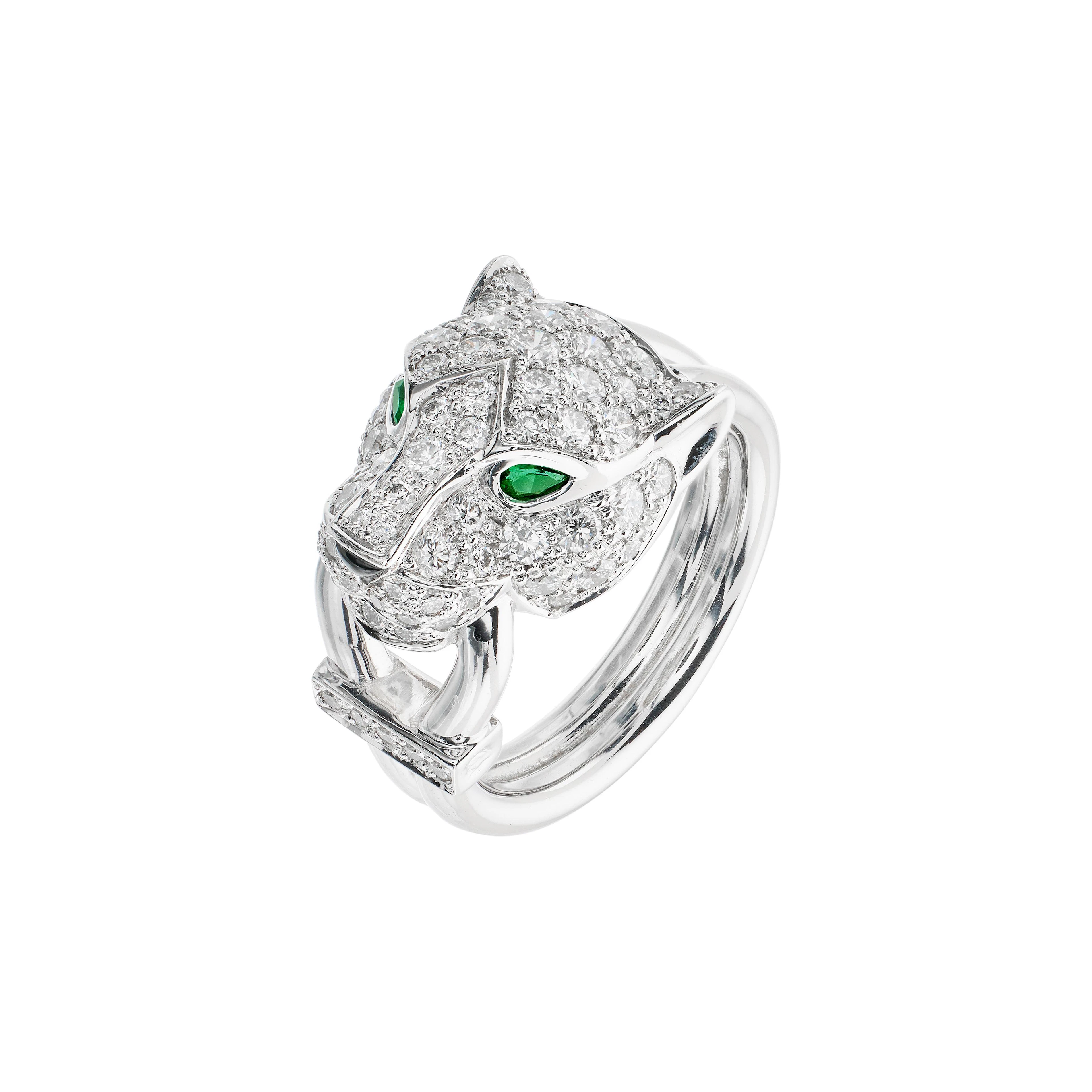 White Gold, Emerald, Onyx and Diamond Panthère Ring