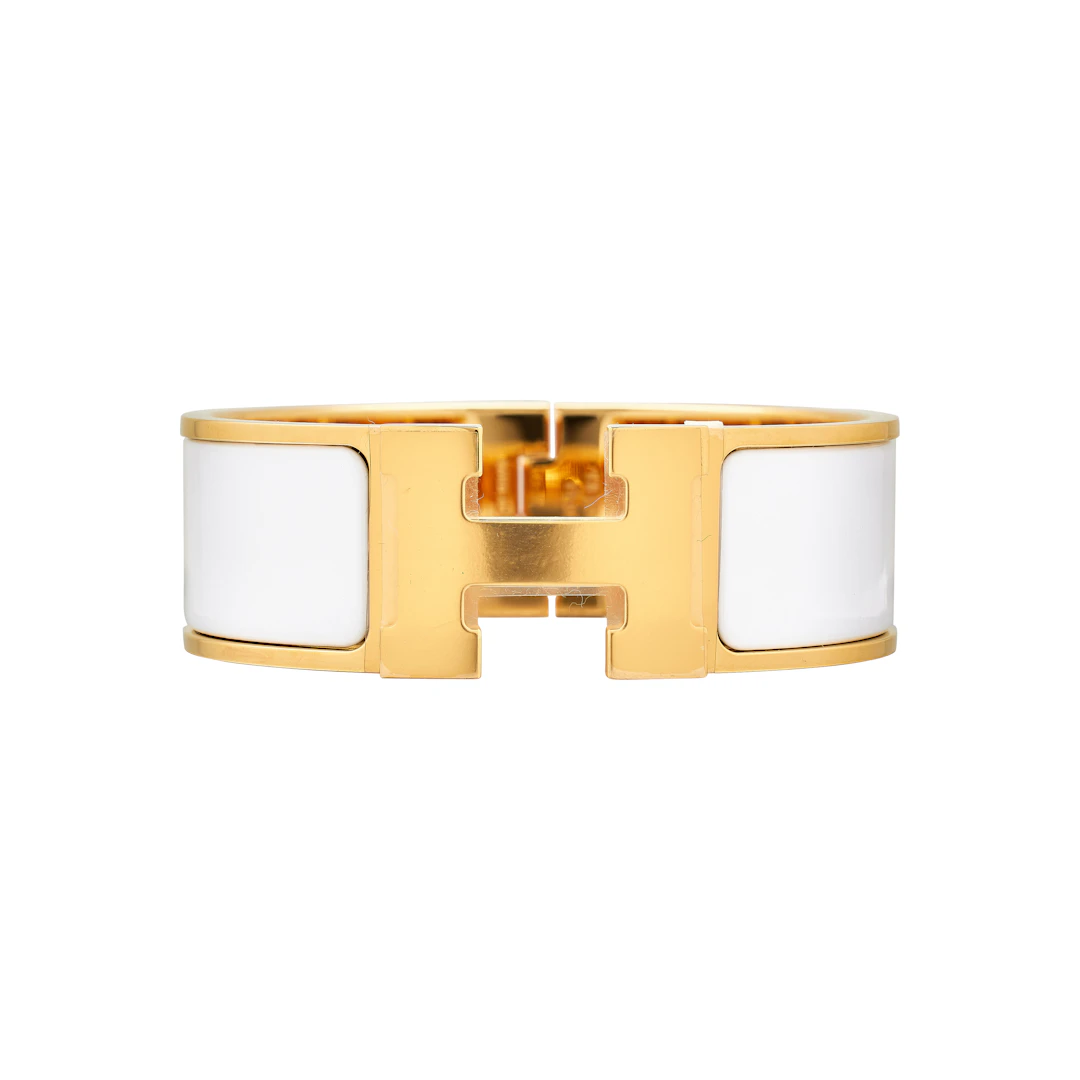 White Enamel Wide Clic Clac H Bracelet PM Gold Hardware