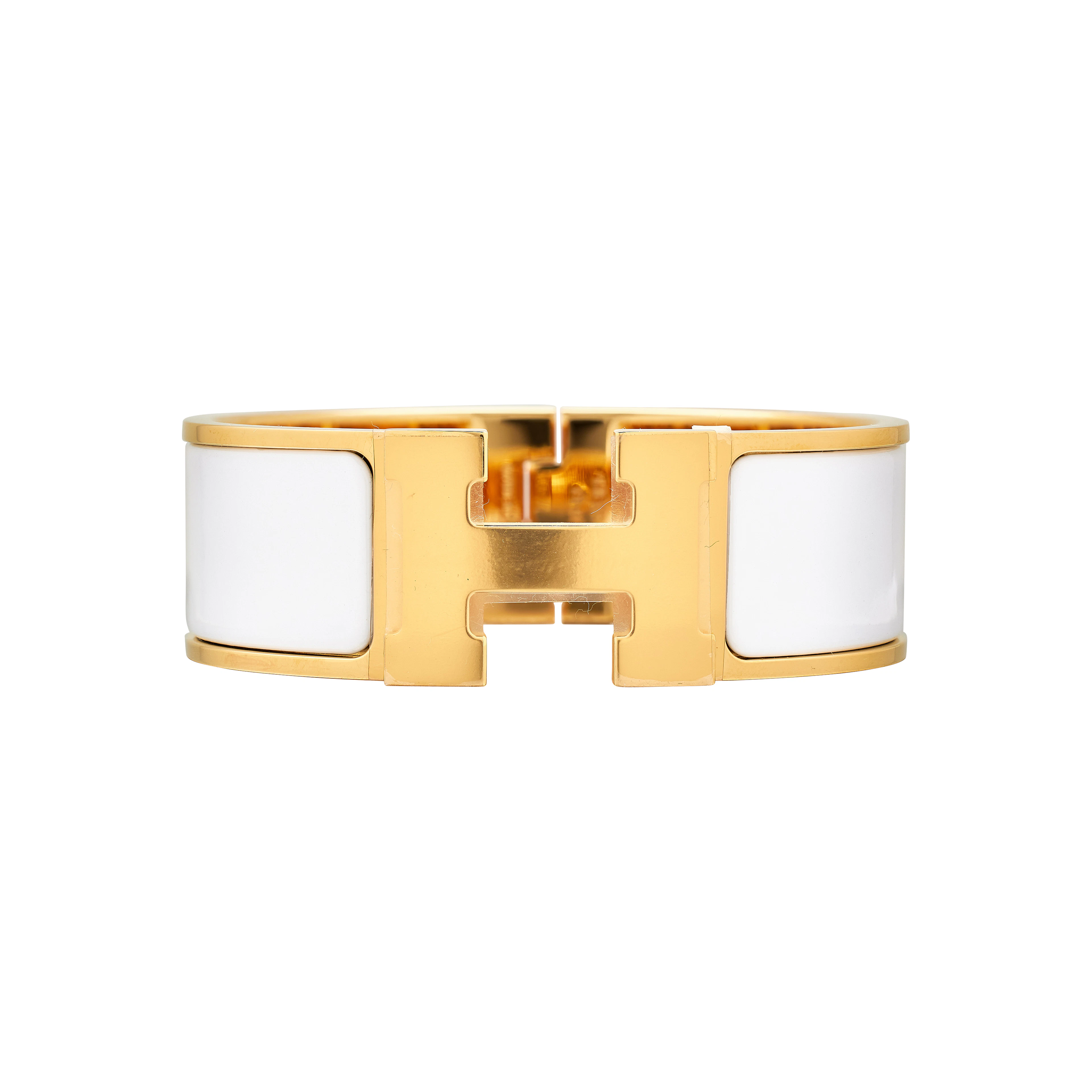 White Enamel Wide Clic Clac H Bracelet PM Gold Hardware