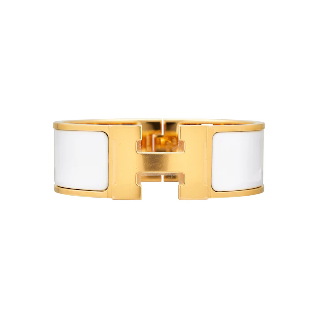White Enamel Wide Clic Clac H Bracelet PM Gold Hardware