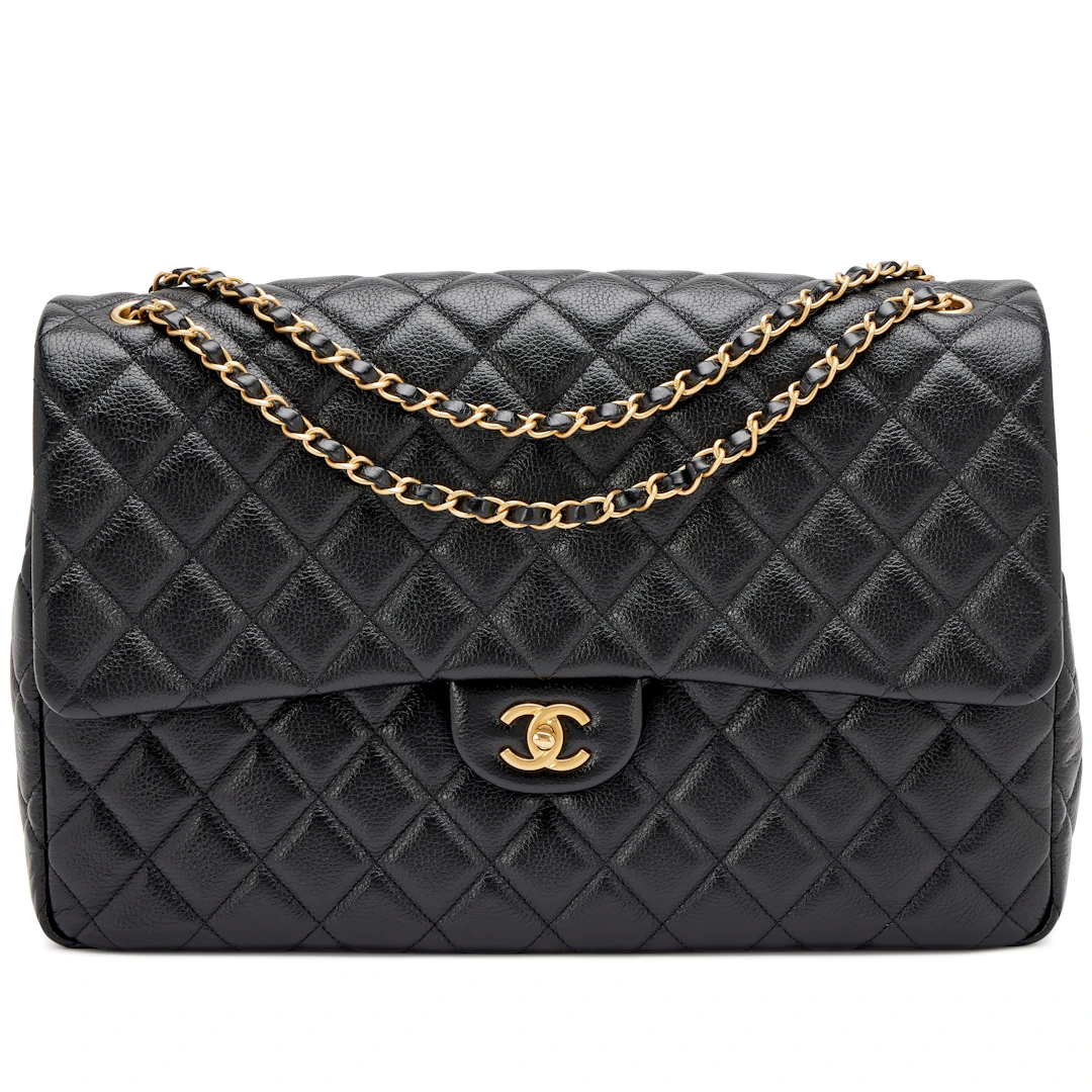 Black Quilted Grained Calfskin XXL Classic Airline Travel Flap Bag