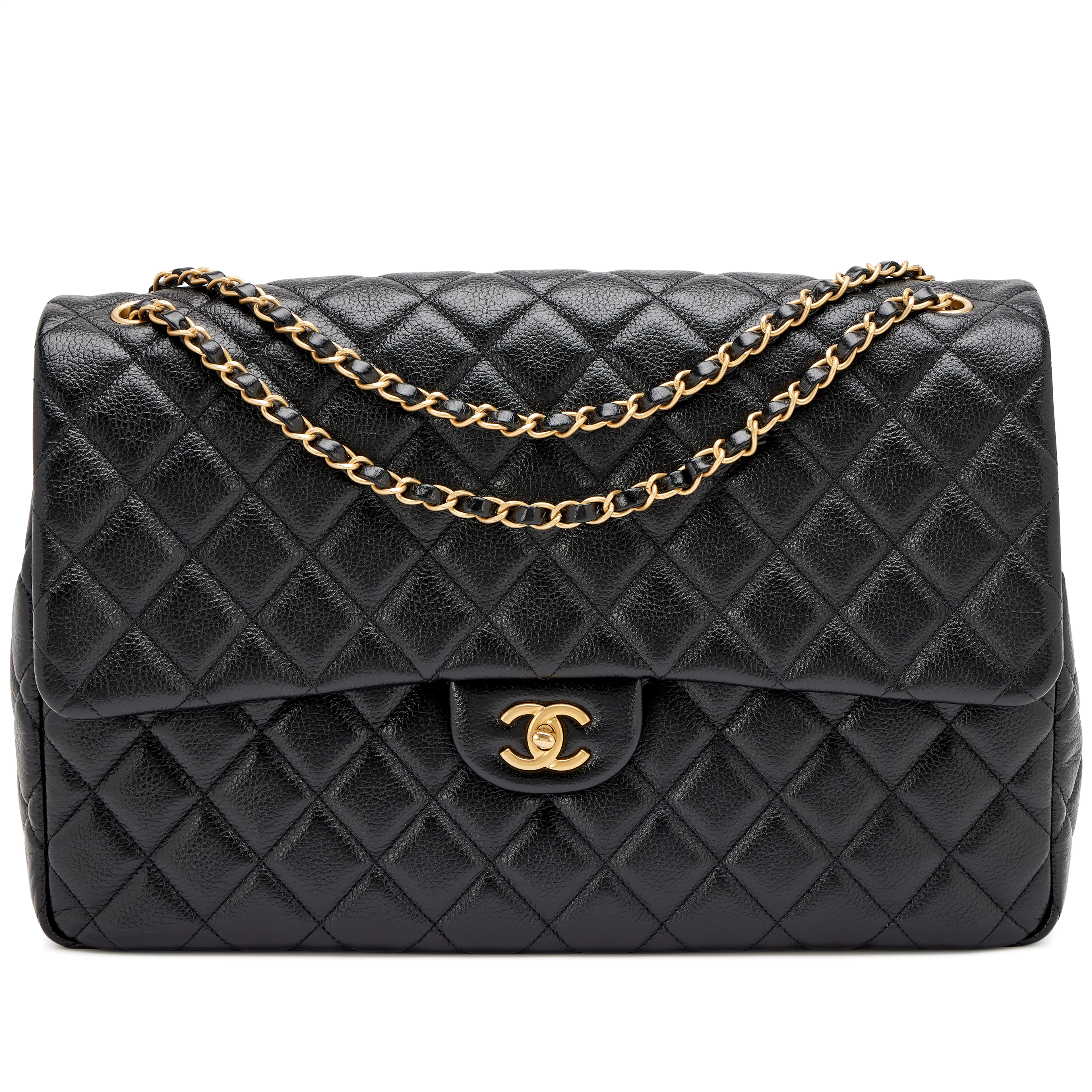 Black Quilted Grained Calfskin XXL Classic Airline Travel Flap Bag