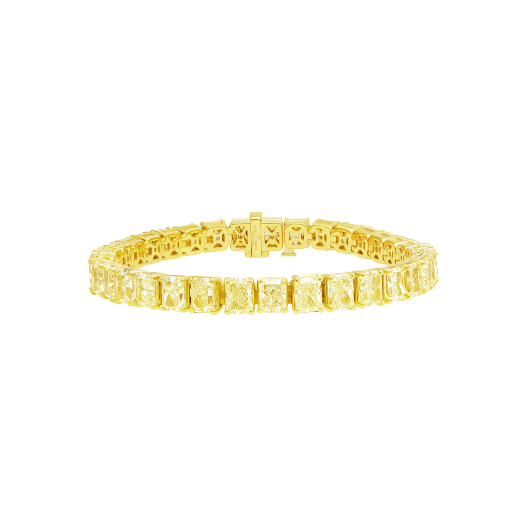 Gold and 25.35ctw Radiant Cut Yellow Diamond Tennis Bracelet