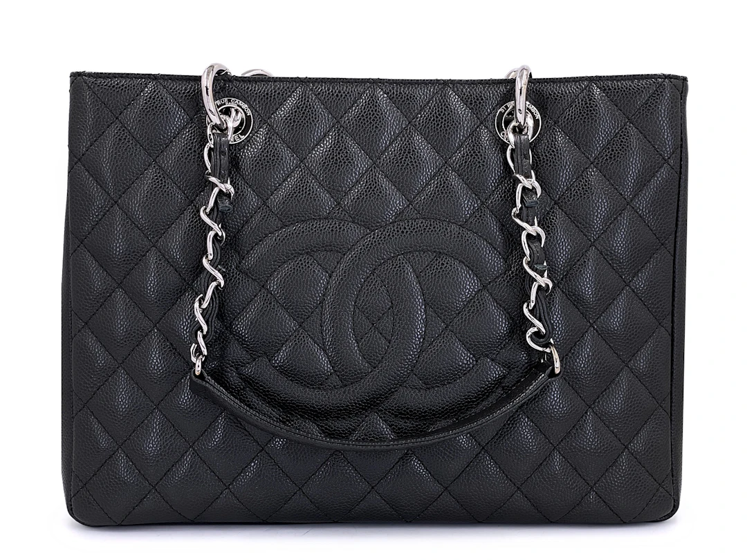 Black Quilted Caviar Timeless GST Grand Shopping Tote Silver Hardware, 2014