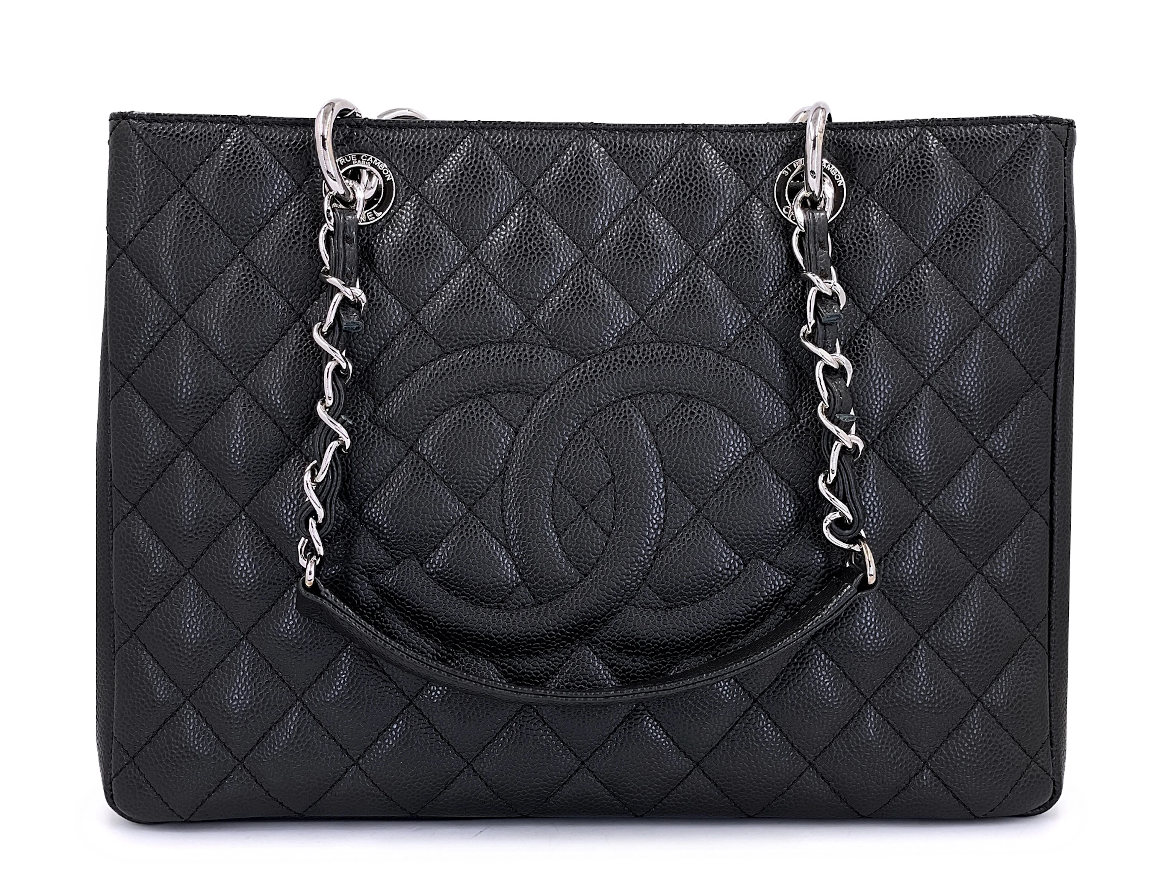Black Quilted Caviar Timeless GST Grand Shopping Tote Silver Hardware, 2014