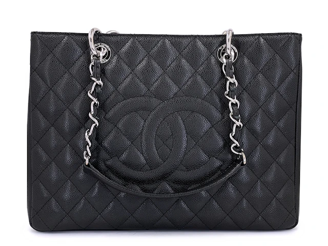 Black Quilted Caviar Timeless GST Grand Shopping Tote Silver Hardware, 2014