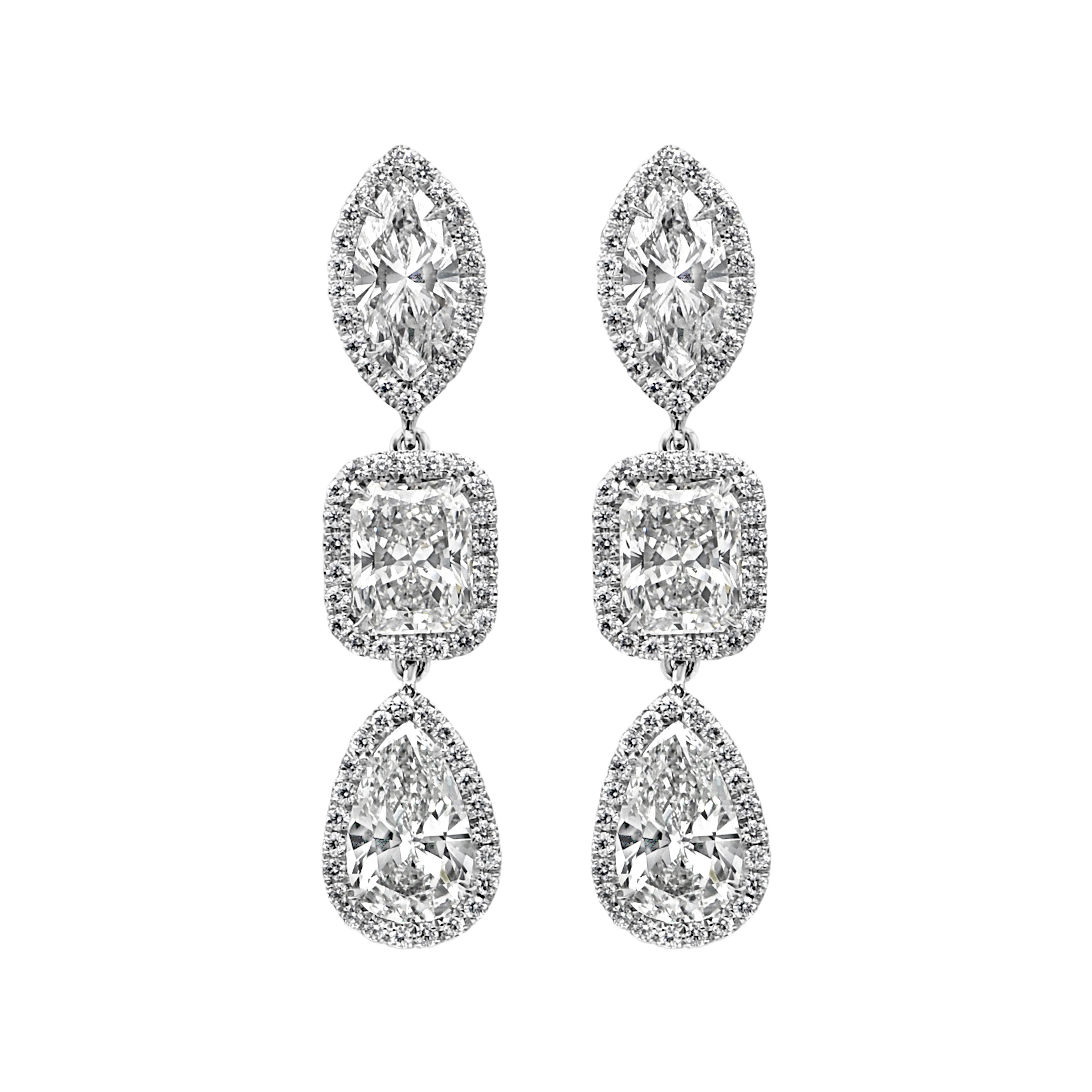 Platinum and 5.80ct Diamond Dangling Drop Earrings