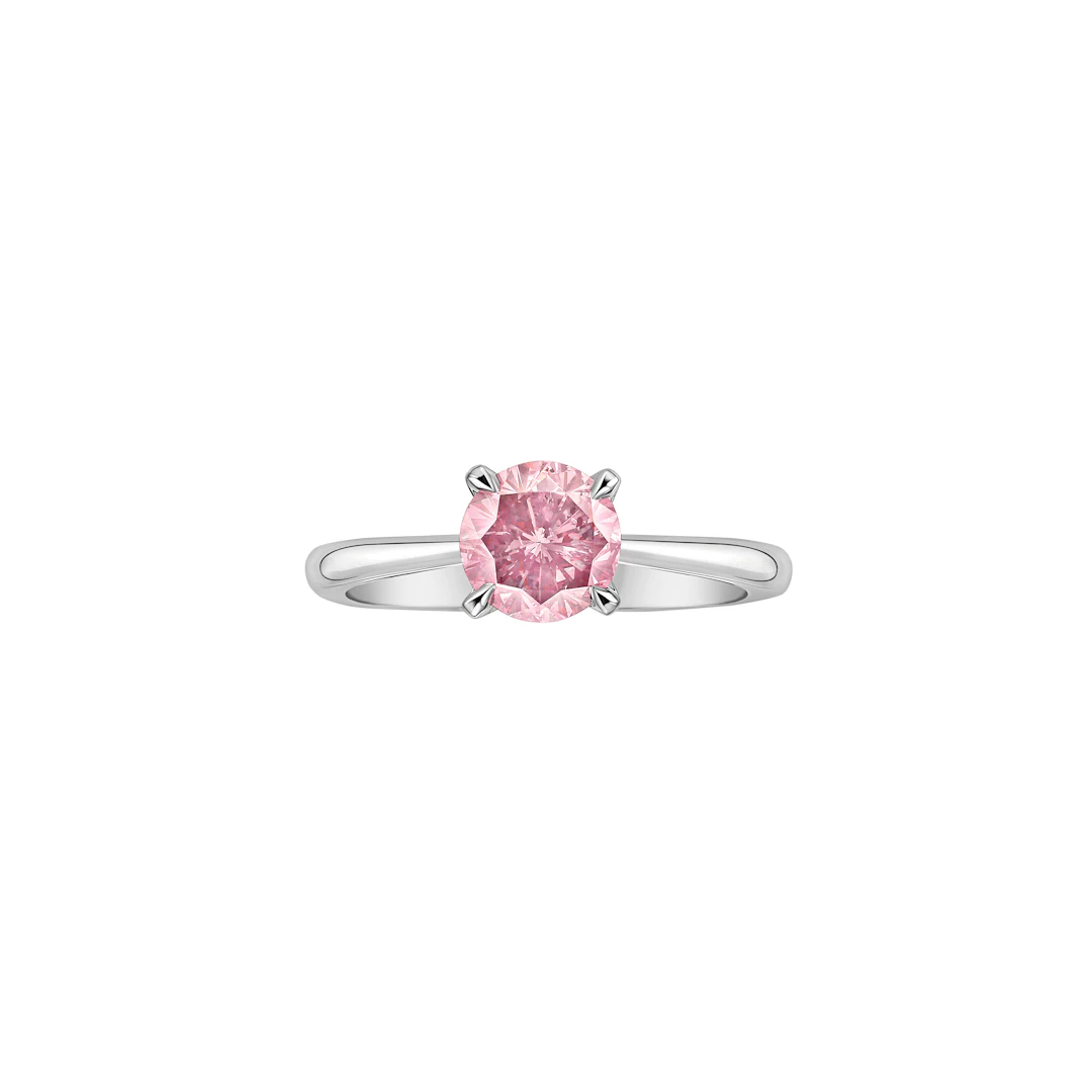 Platinum and 1.00ct Round Fancy Intense Pink Diamond Engagement Ring