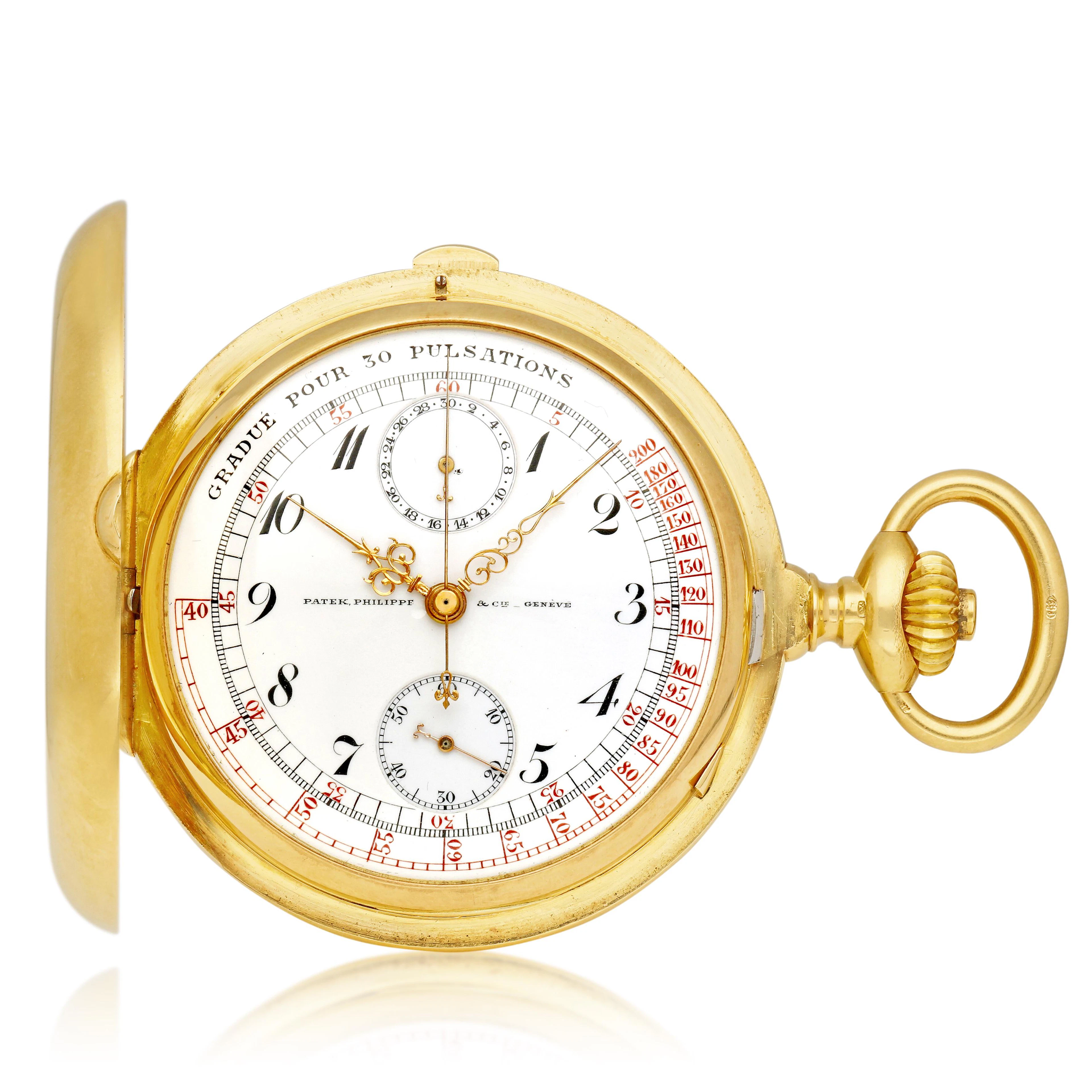 A yellow gold hunting case single button chronograph manual winding