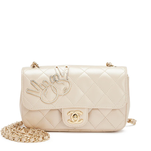 Light Gold Quilted Lambskin and Strass V for Victory Mini Rectangular