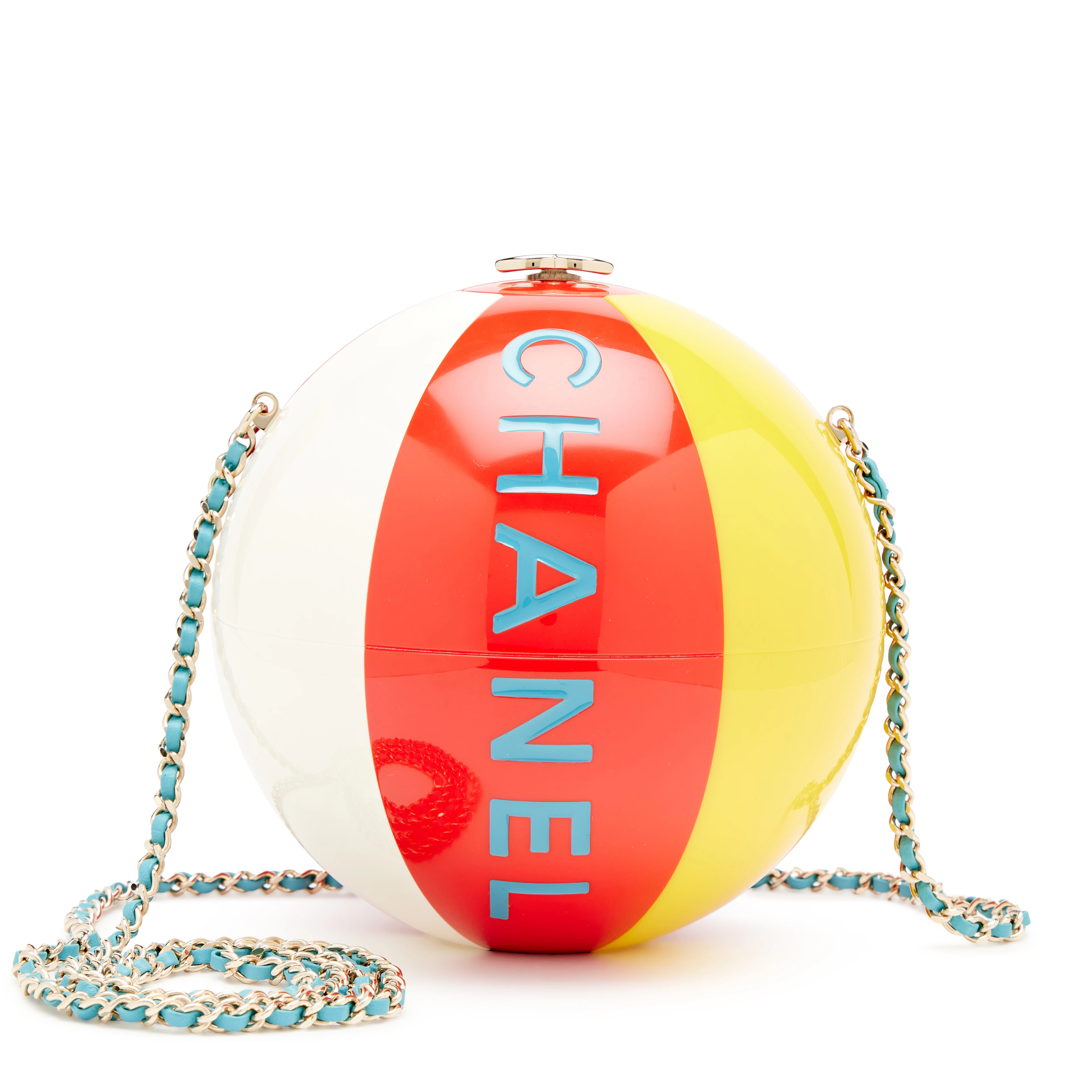 Red White Yellow and Blue Plexiglass Coco Beach Ball Minaudière Clutch