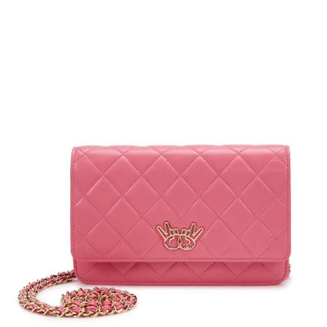 Pink Quilted Lambskin Emoticon WOC Wallet on Chain Gold Hardware, 2016