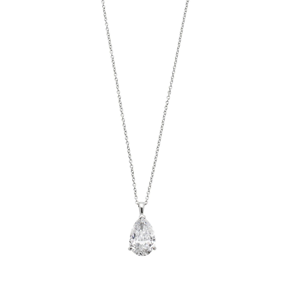 Vintage Platinum, White Gold and 3.04ct Pear Shape Diamond Pendant Necklace