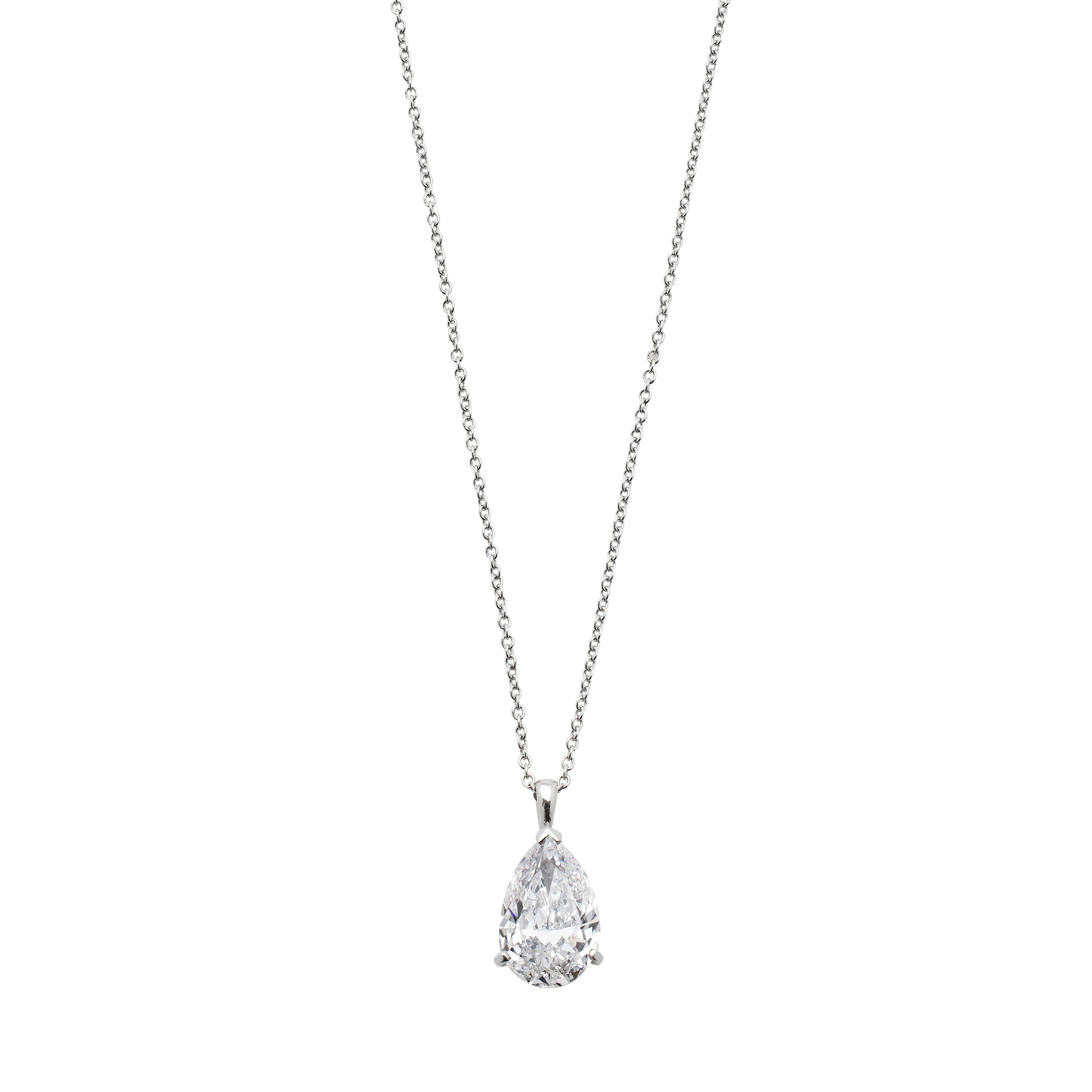 Vintage Platinum, White Gold and 3.04ct Pear Shape Diamond Pendant Necklace