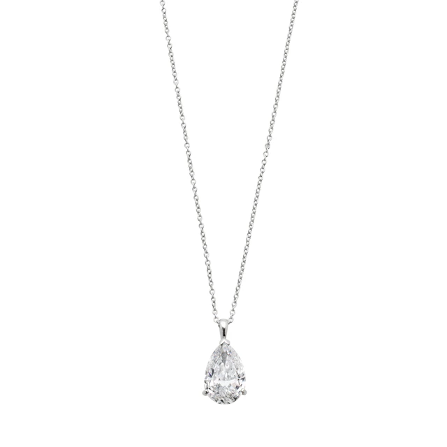 Vintage Platinum, White Gold and 3.04ct Pear Shape Diamond Pendant Necklace