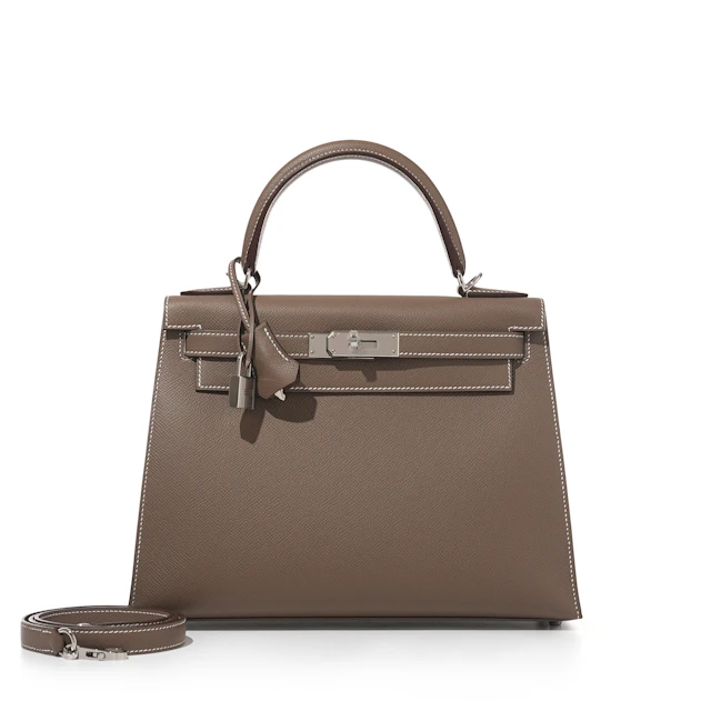 Etoupe Epsom Sellier Kelly 28 Palladium Hardware