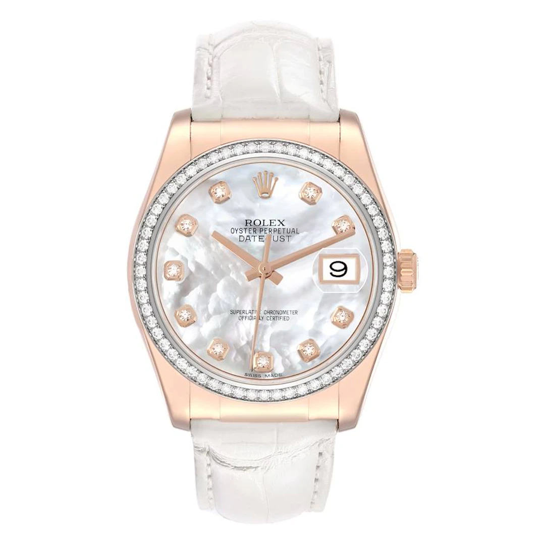 Datejust (Reference 116185). A 36mm rose gold diamond set automatic