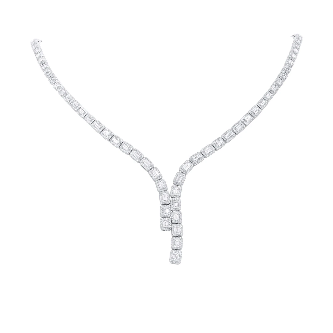 White Gold and 8.40ctw Baguette Cut Diamond and Diamond Necklace