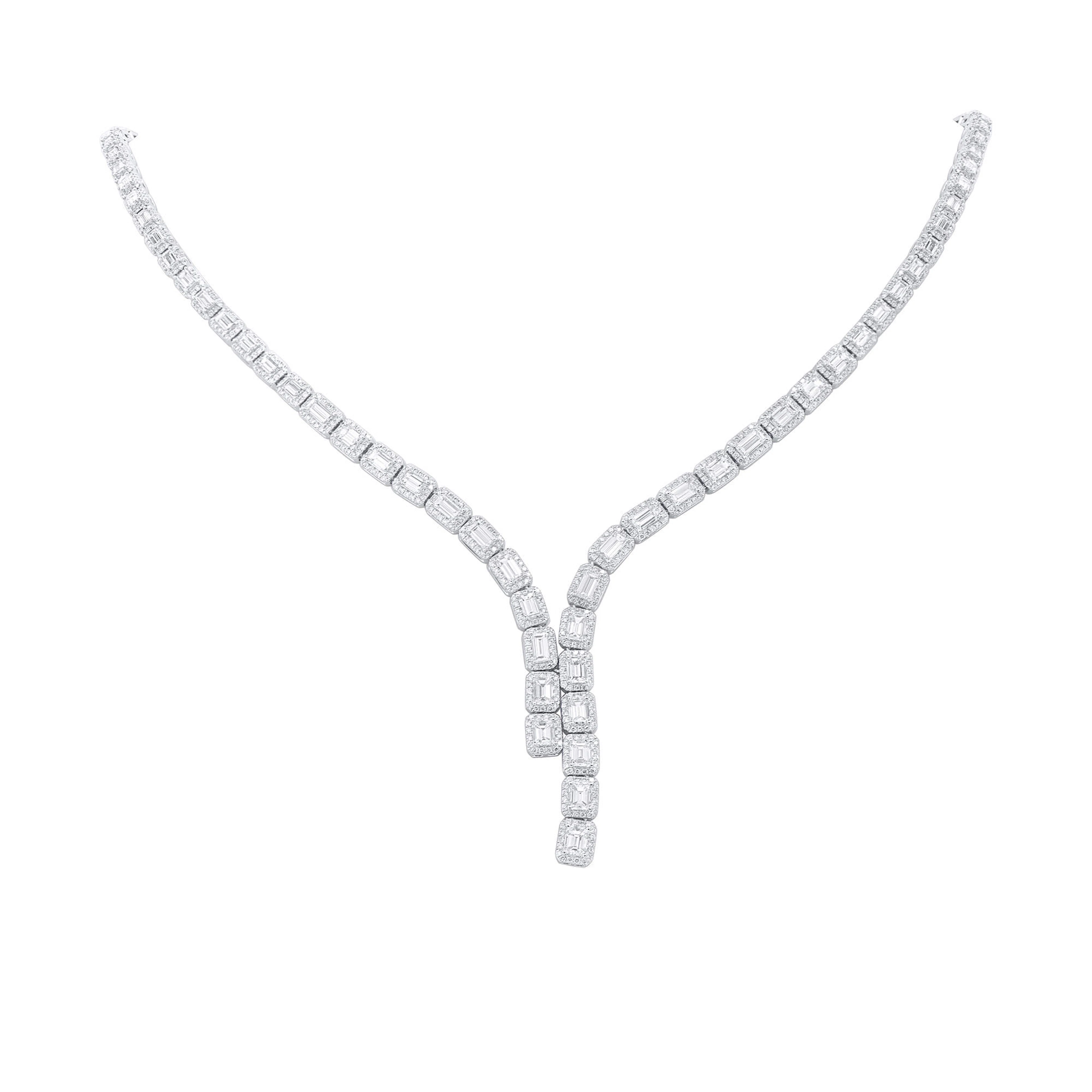 White Gold and 8.40ctw Baguette Cut Diamond and Diamond Necklace