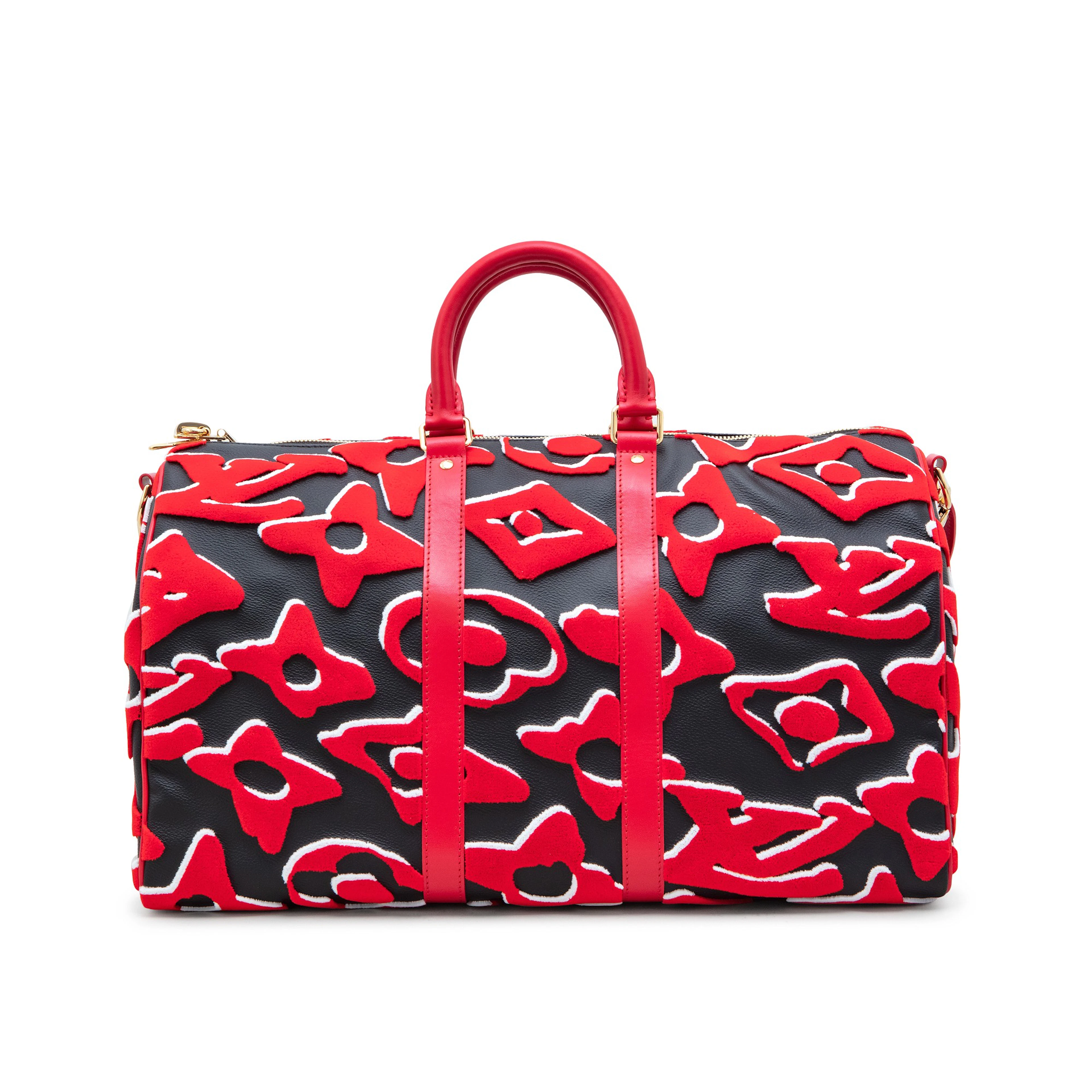 Red, White, and Black Tufted Monogram Canvas LVxUF Keepall Bandoulière