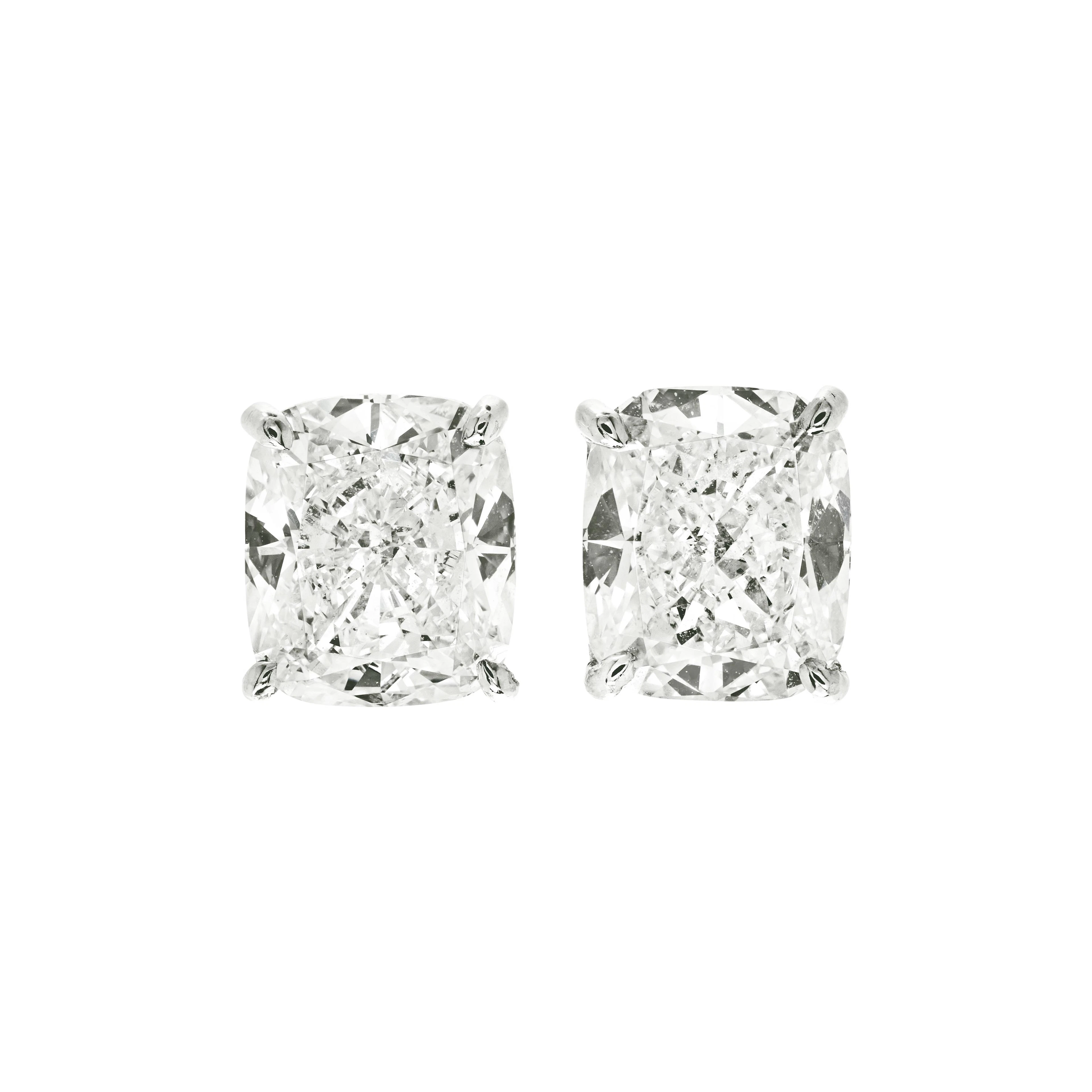 Platinum and 4.20ctw Cushion Cut Diamond Stud Earrings