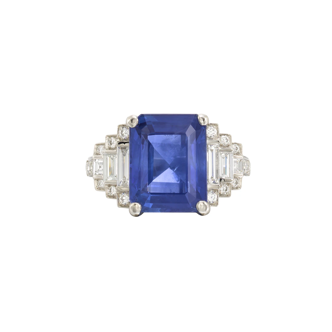 Platinum, 7.06ct Ceylon Sapphire and Diamond Ring