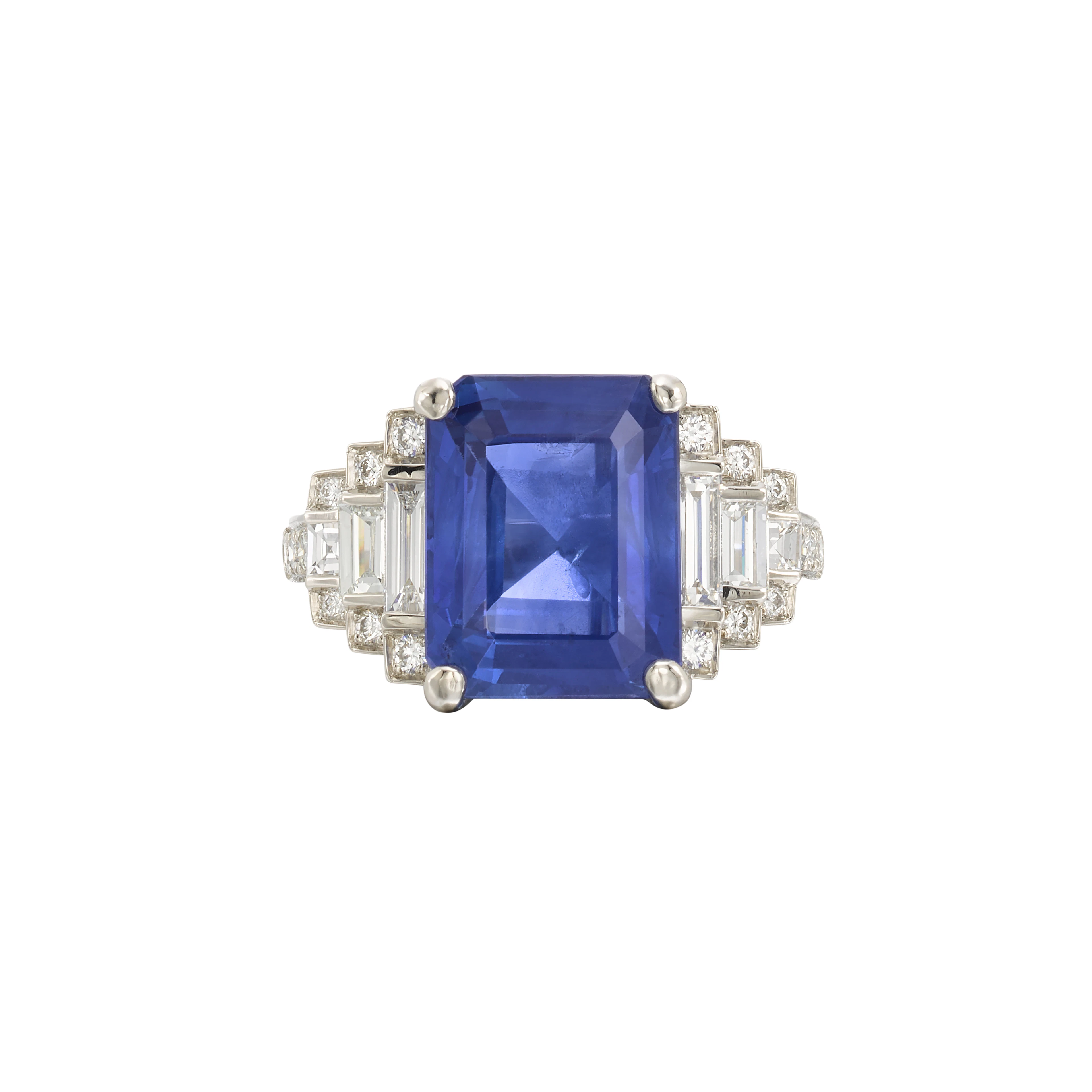 Platinum, 7.06ct Ceylon Sapphire and Diamond Ring