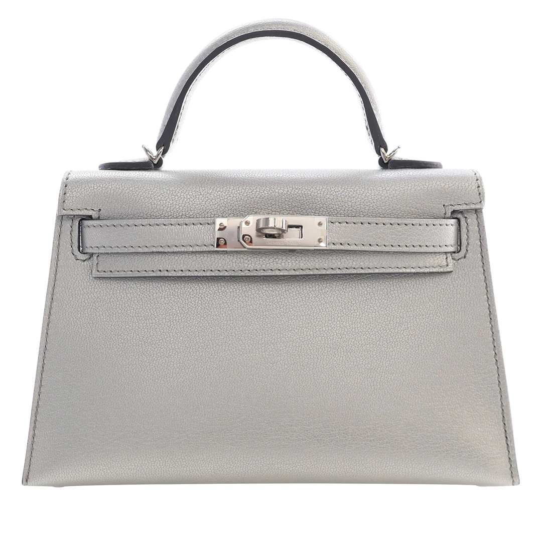 Limited Edition Argent Chèvre Chamkilight Metallic Mini Kelly II 20