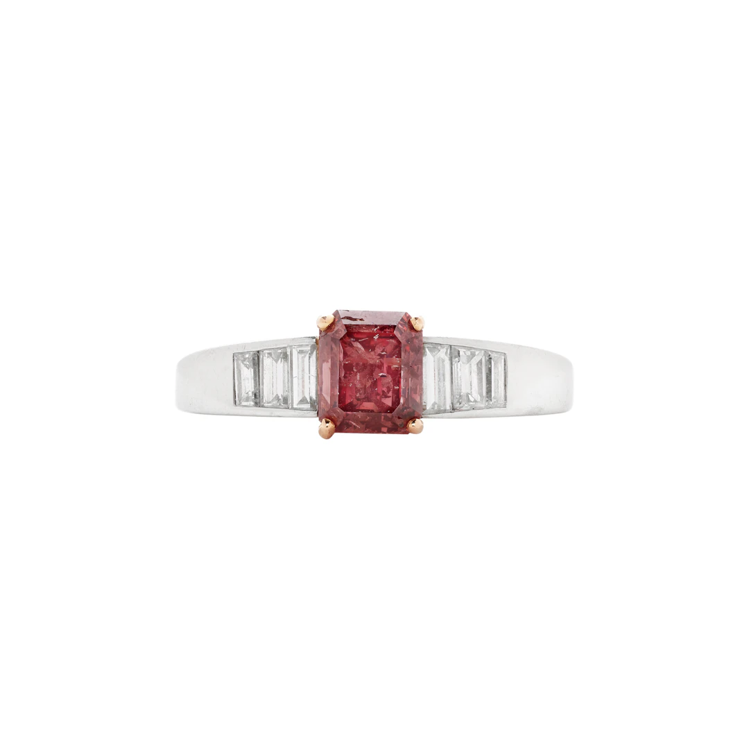 White Gold, 1.03ct Emerald Cut Fancy Deep Pink Diamond and Diamond Ring