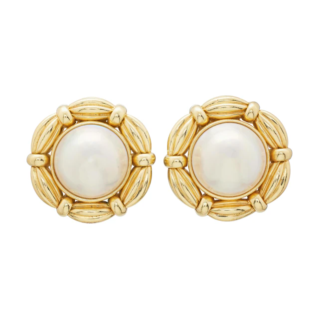 Gold and Mabé Pearl Earclips