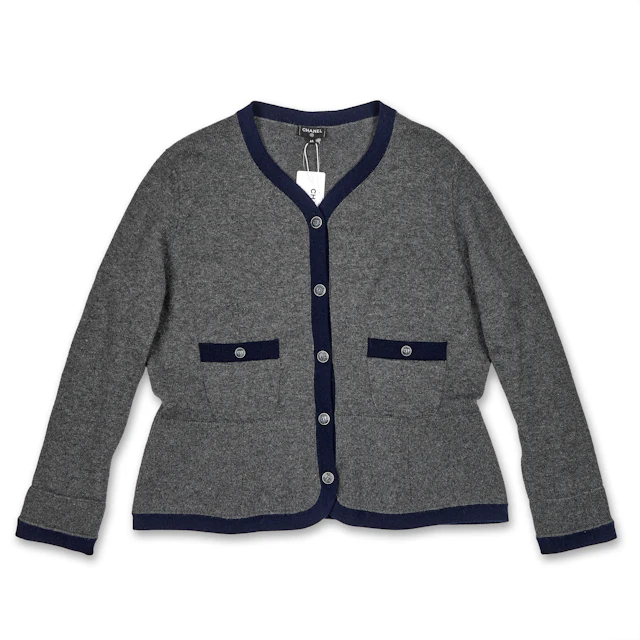 Grey and Navy Cashmere Métiers d'Art Paris-Hamburg CC Logo Cardigan, 2018
