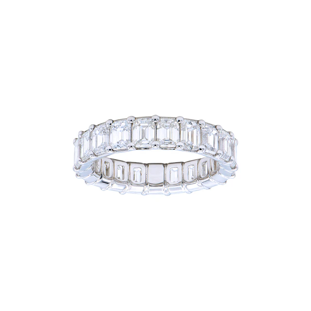 White Gold and 5.35ctw Emerald Cut Diamond Eternity Band Ring