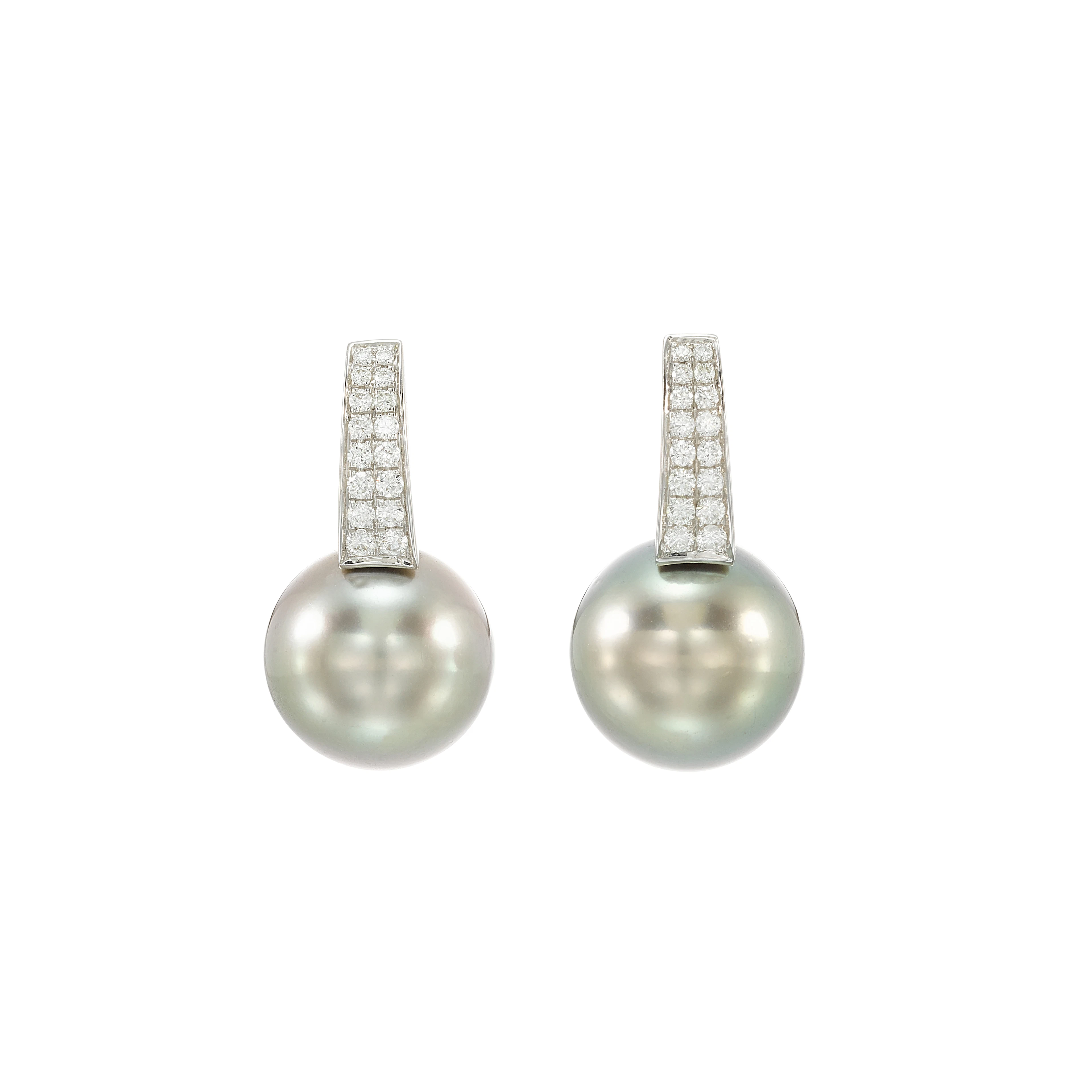 White Gold, Tahitian Pearl and Diamond Hoop Earrings