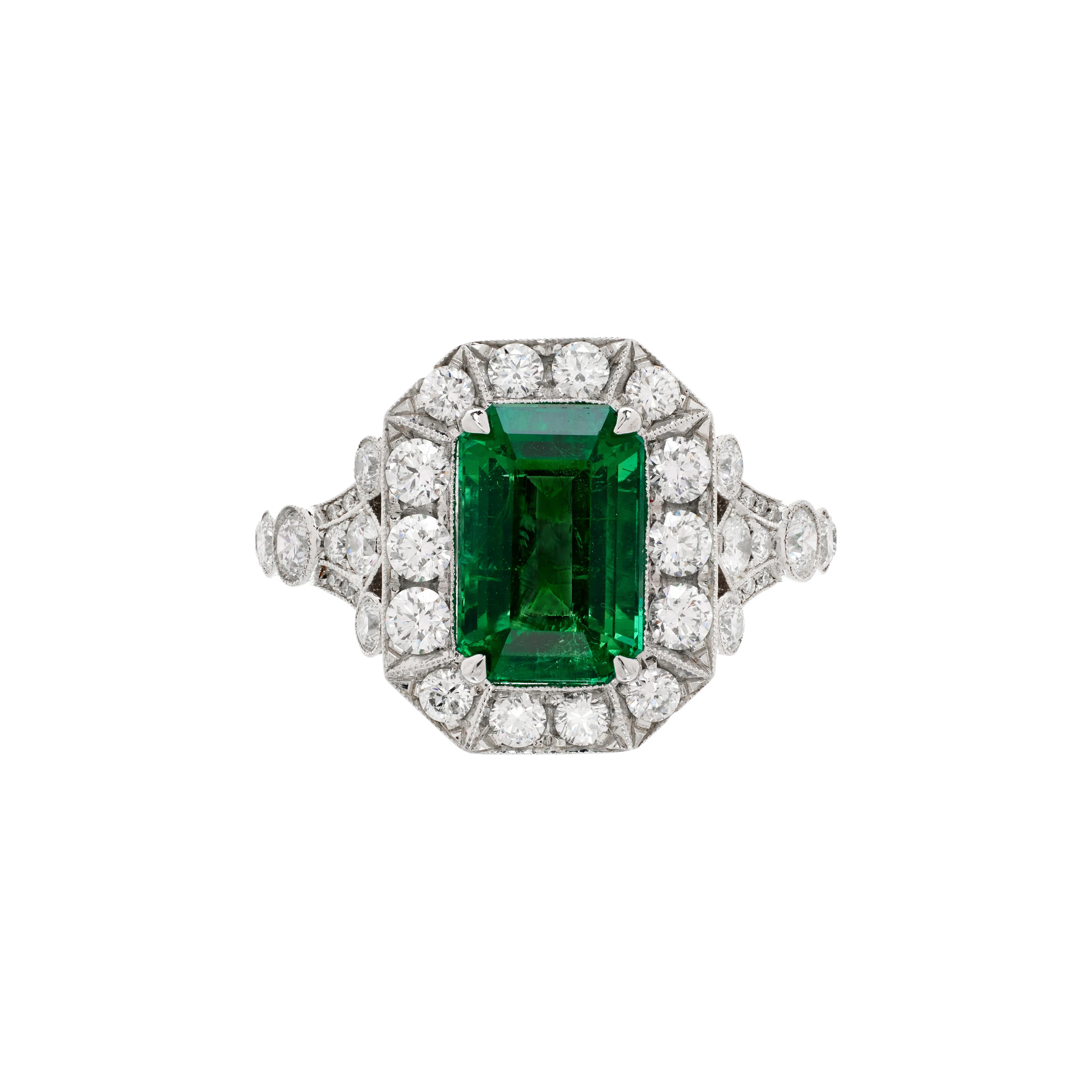 Platinum, 3.86ct Zambian Emerald and Diamond Ring
