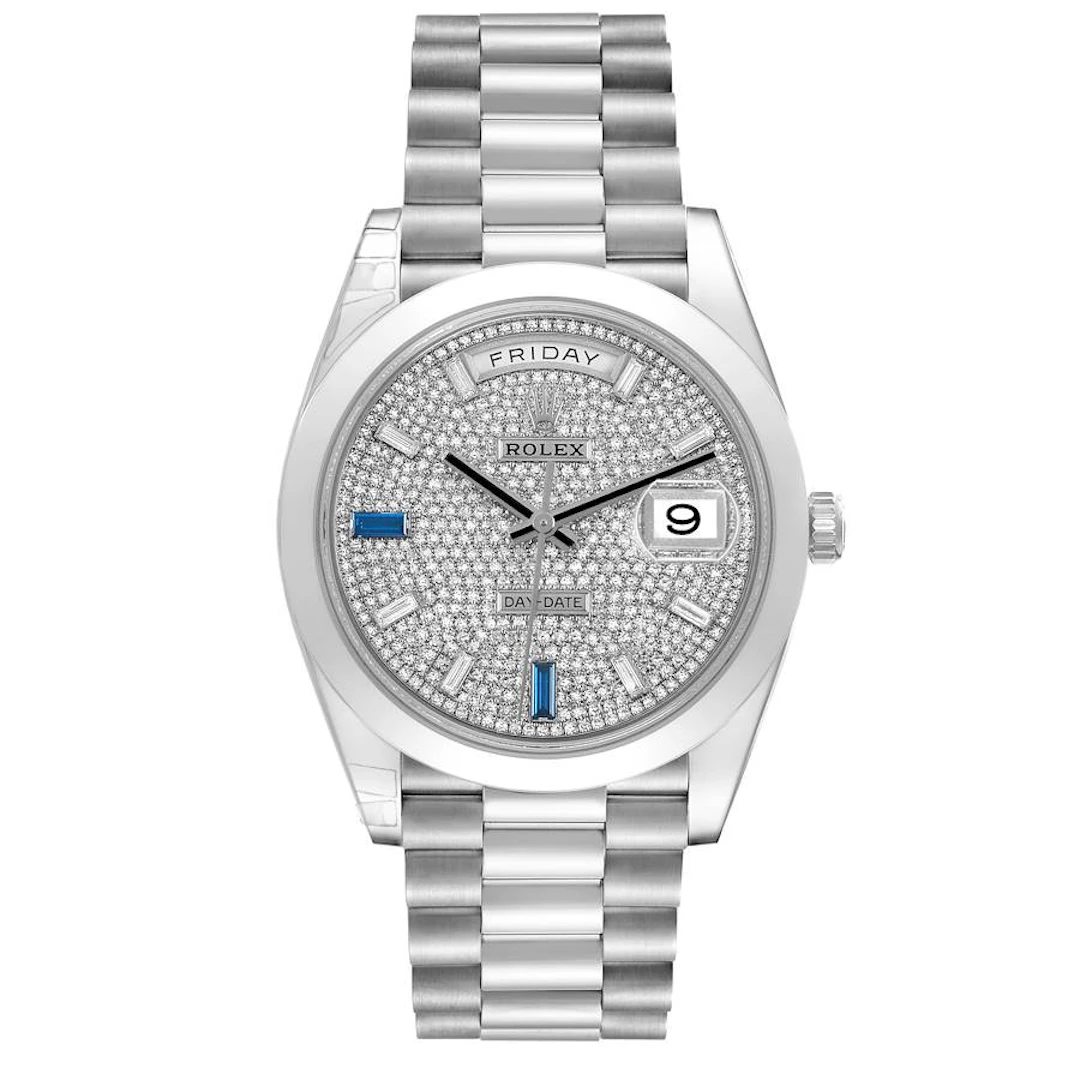 President Day-Date (Reference 228206). A 40mm platinum & diamond sapphire-set