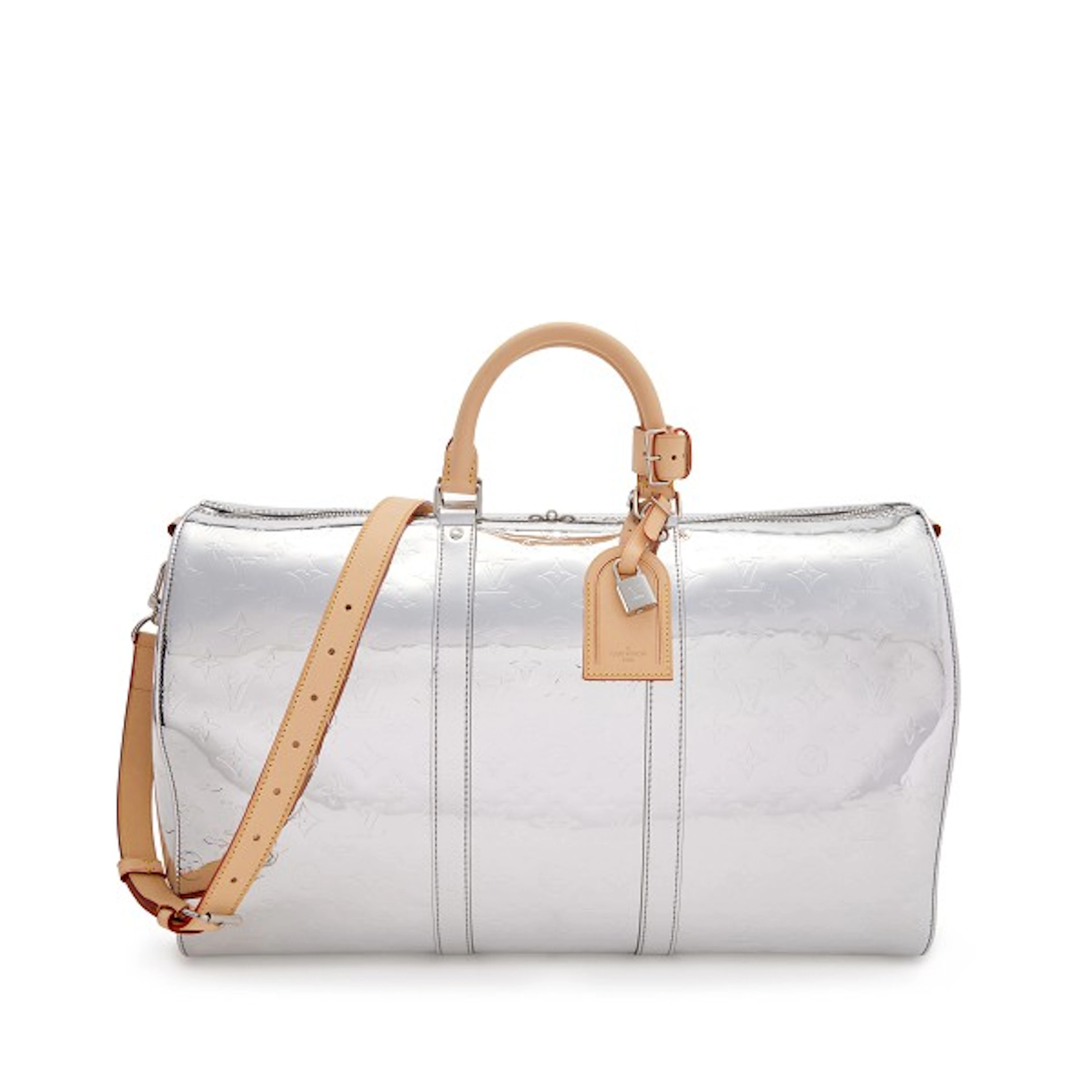 Virgil Abloh Silver Monogram Mirror Canvas Keepall Bandoulière 50