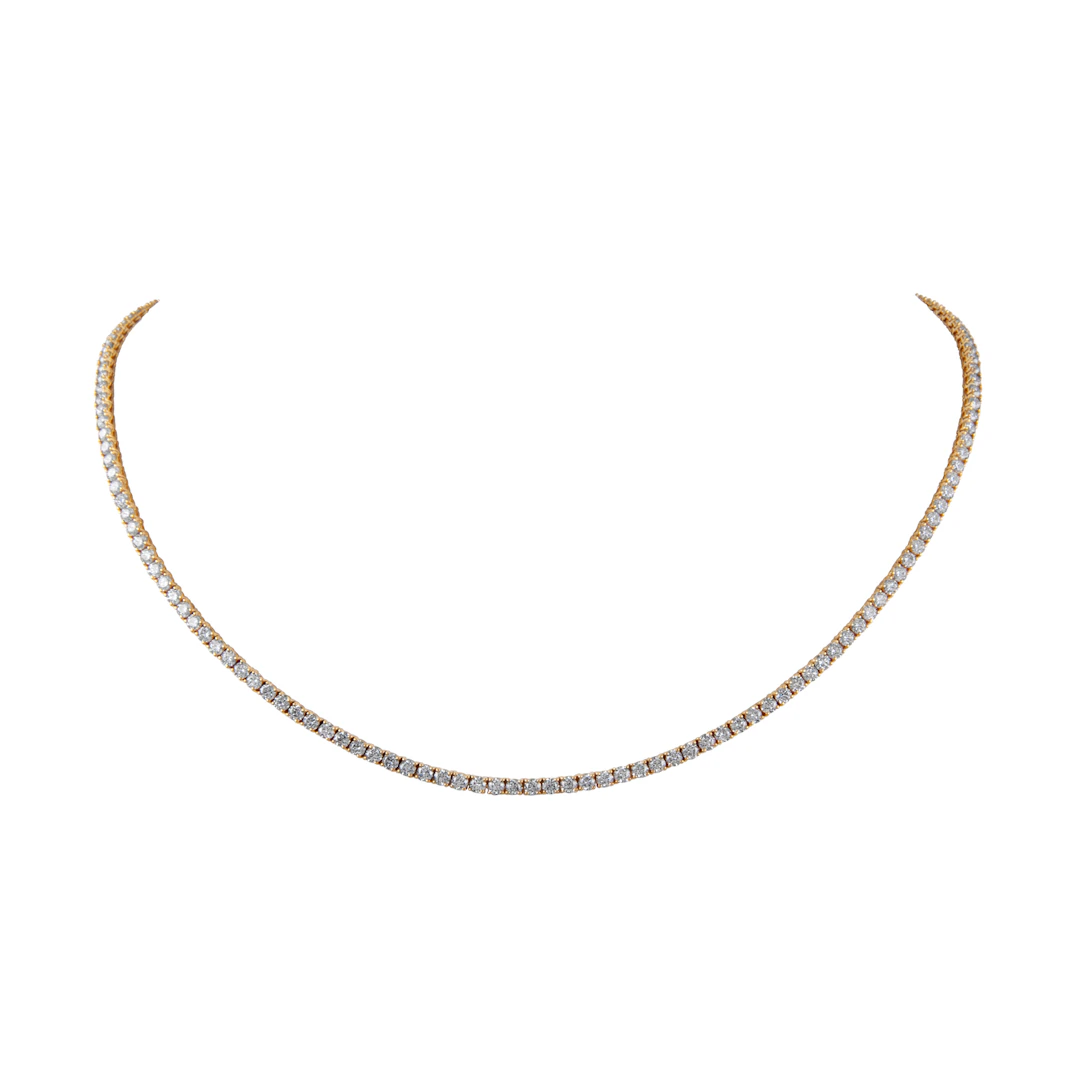 Gold and 11.40ctw Round Brilliant Cut Diamond Tennis Necklace