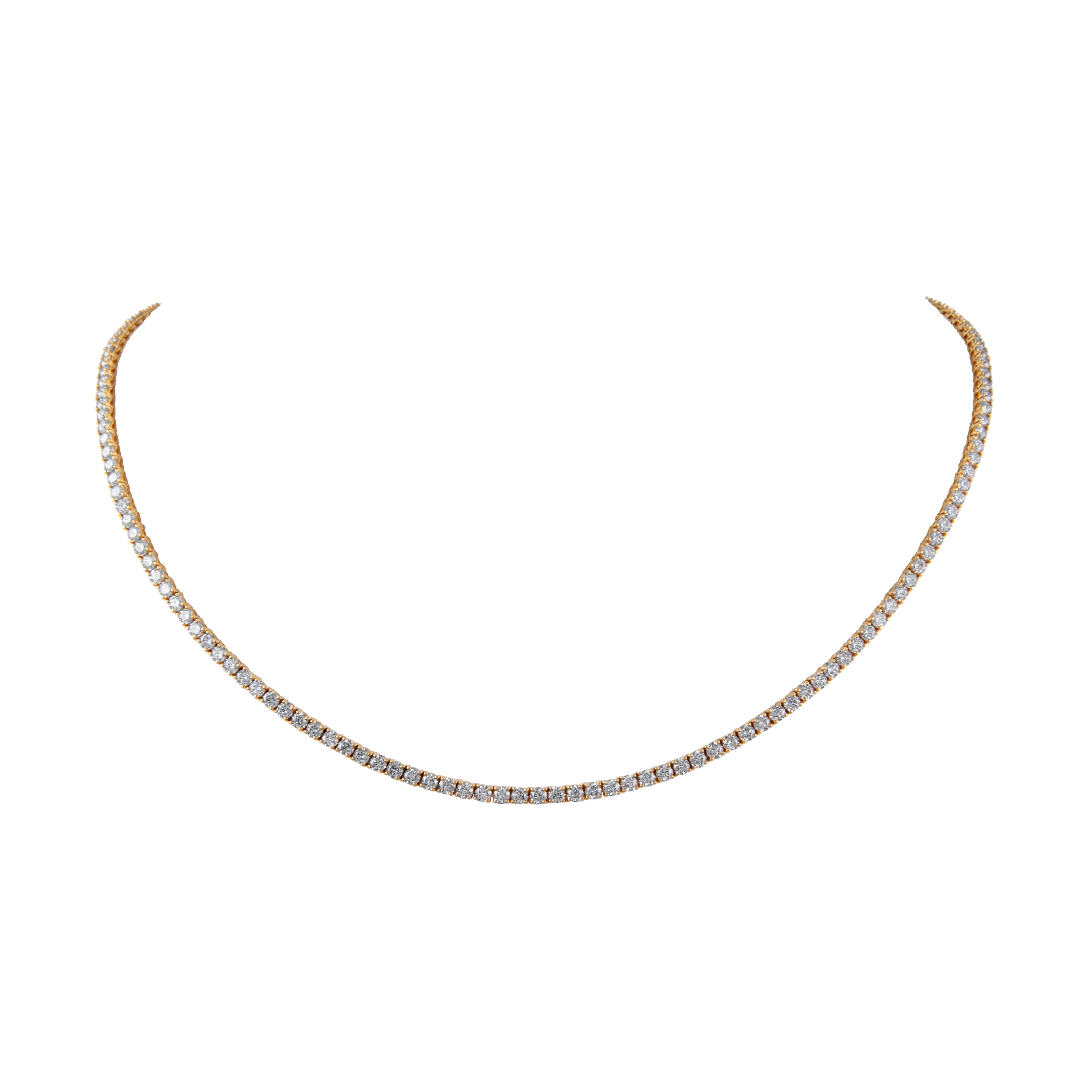 Gold and 11.40ctw Round Brilliant Cut Diamond Tennis Necklace