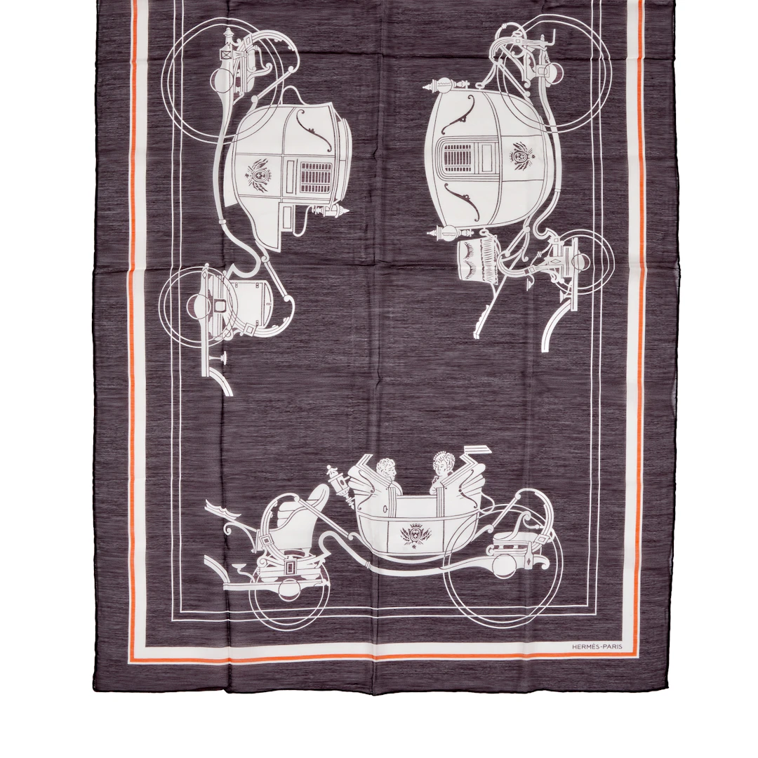 Brown, White and Orange Ex Libris Cotton and Silk Scarf