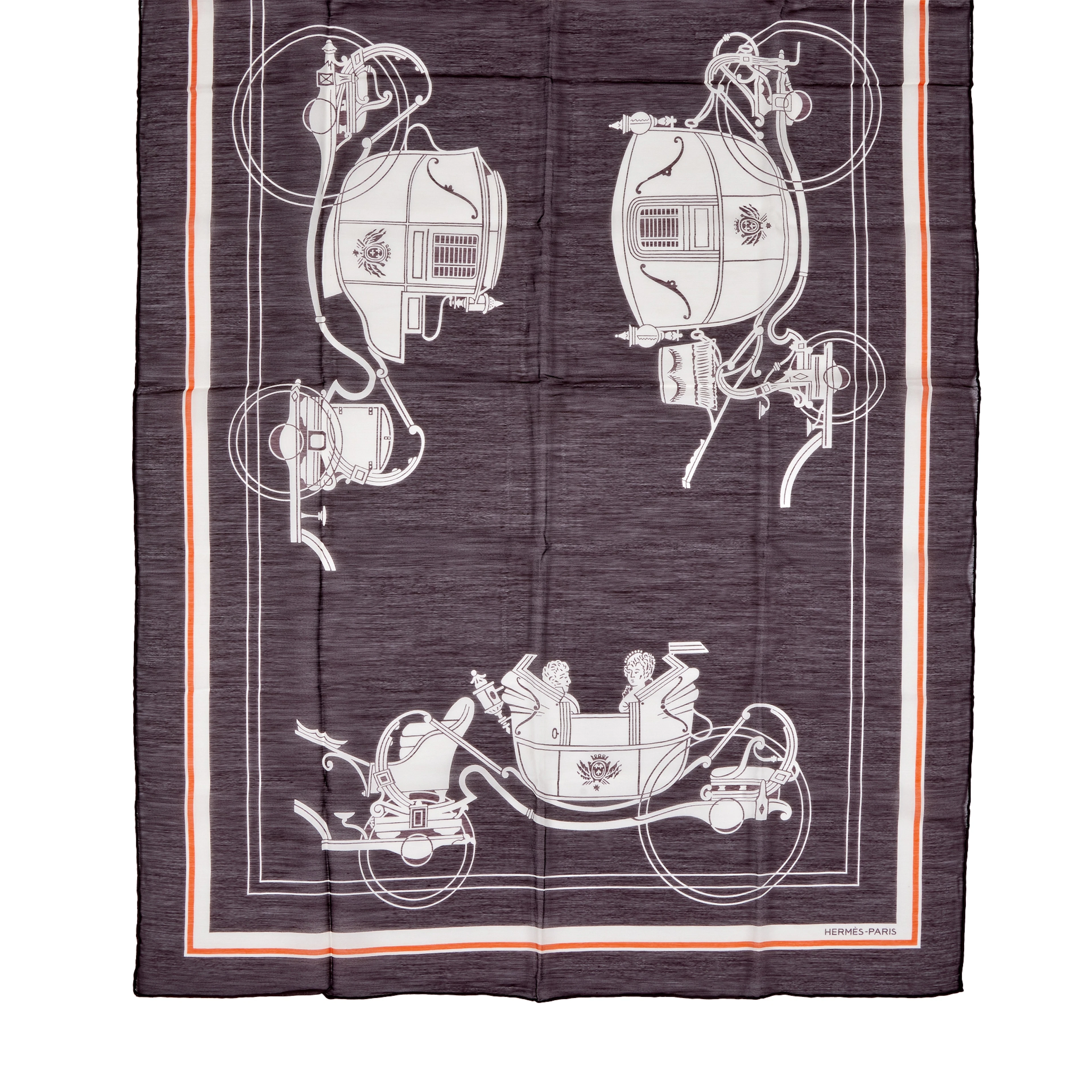 Brown, White and Orange Ex Libris Cotton and Silk Scarf