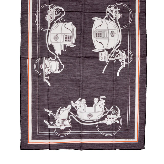 Brown, White and Orange Ex Libris Cotton and Silk Scarf