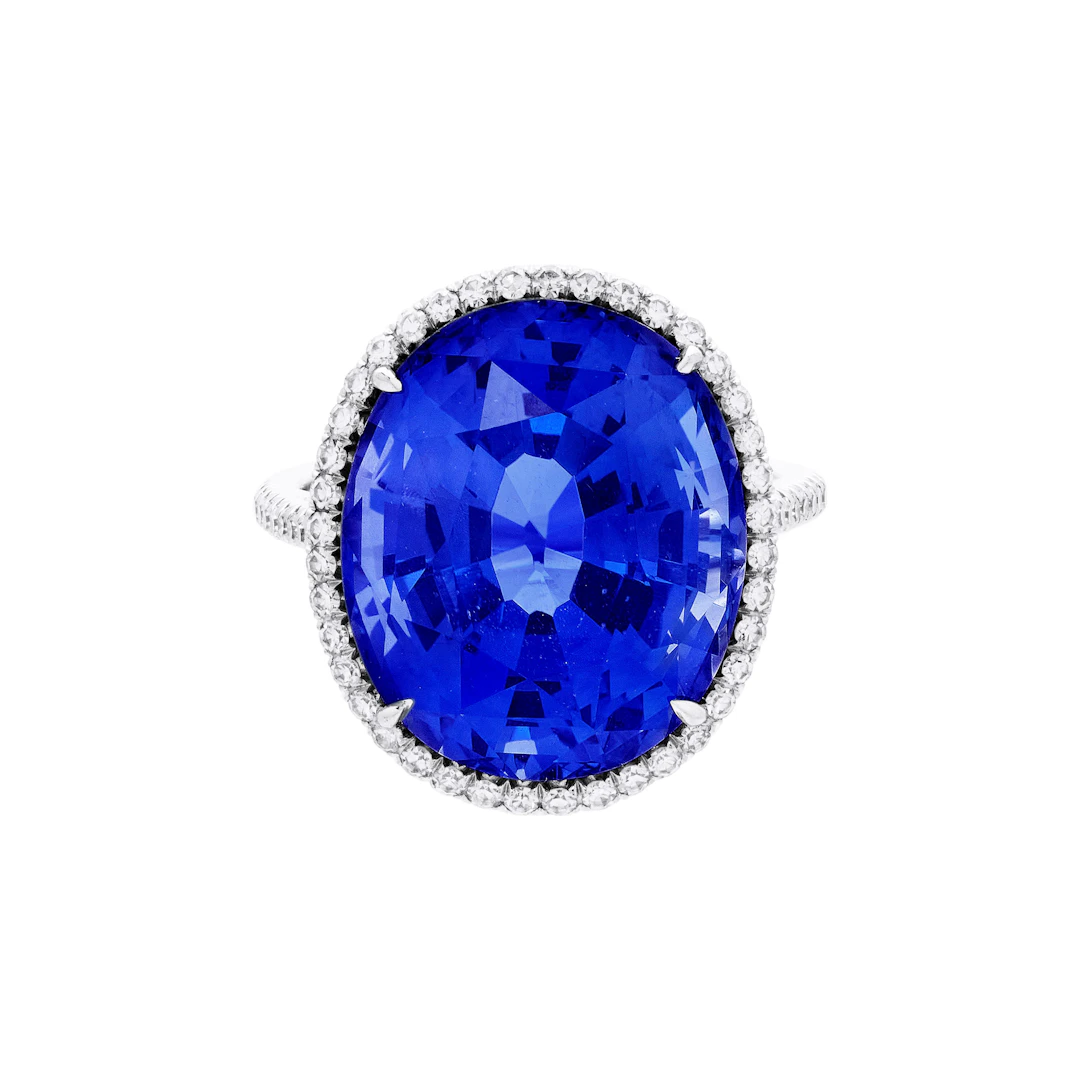 Platinum, 17.38ct Ceylon Sapphire and Diamond Ring