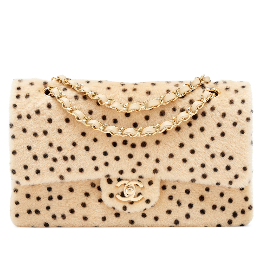 Light Beige and Black Cheetah Print Pony Hair Métiers d'art Medium