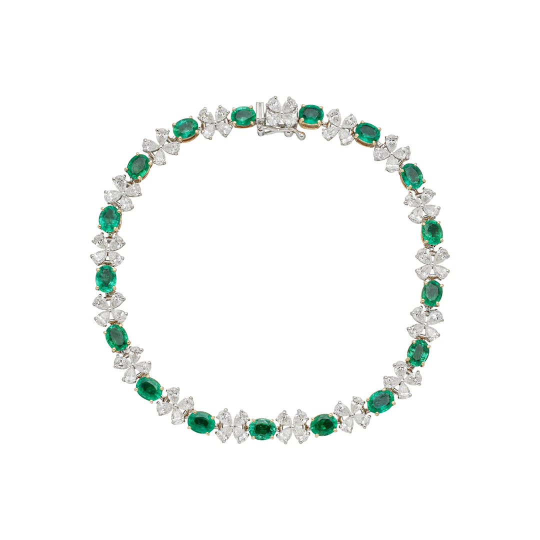 Gold, White Gold, Emerald and Diamond Tennis Bracelet