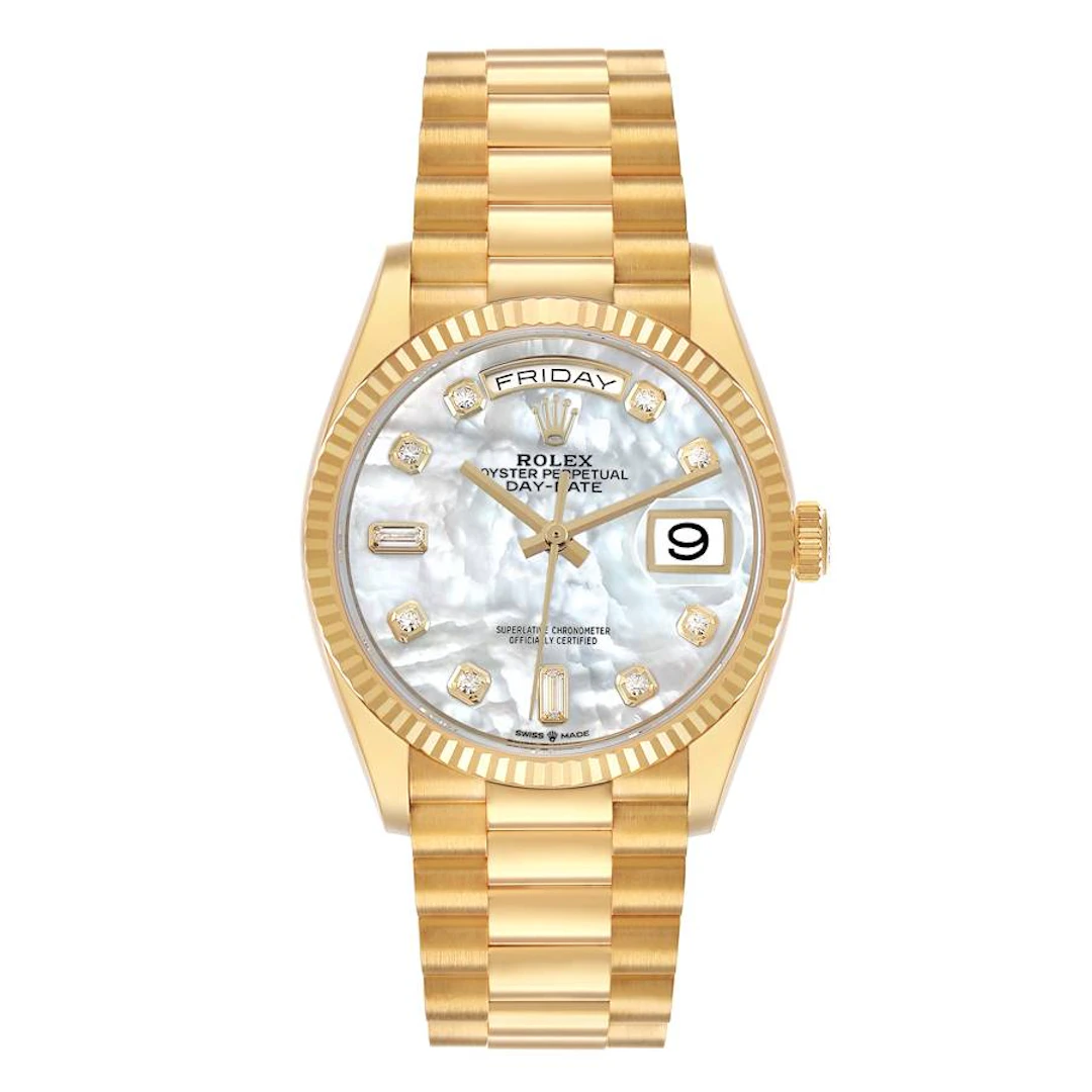 President Day-Date (Reference 128238). A 36mm yellow gold diamond-set