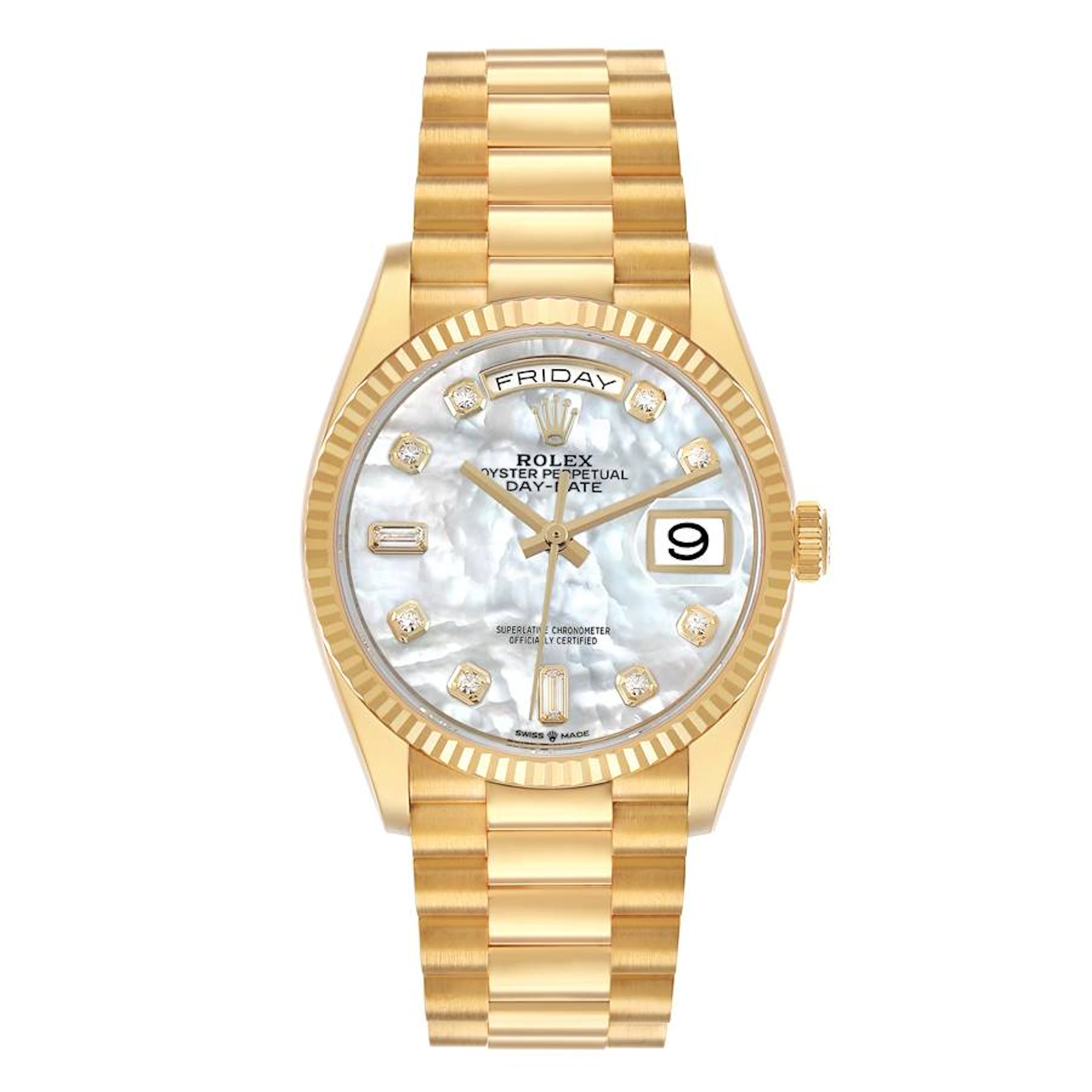 President Day-Date (Reference 128238). A 36mm yellow gold diamond-set