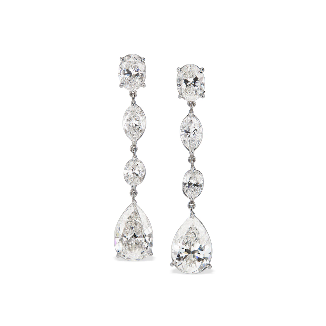 Platinum and 6.81ctw Fancy Cut Diamond Drop Earrings