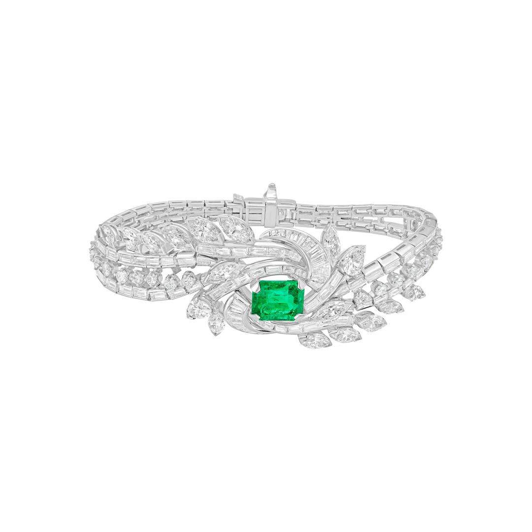 Platinum, 3.05ct Colombian Emerald and Diamond Bracelet