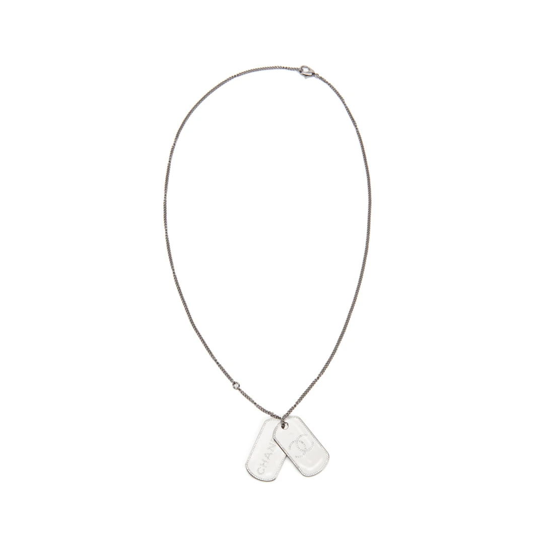 Silver Metal, Ruthenium and Strass CC Dog Tag Necklace, 2020